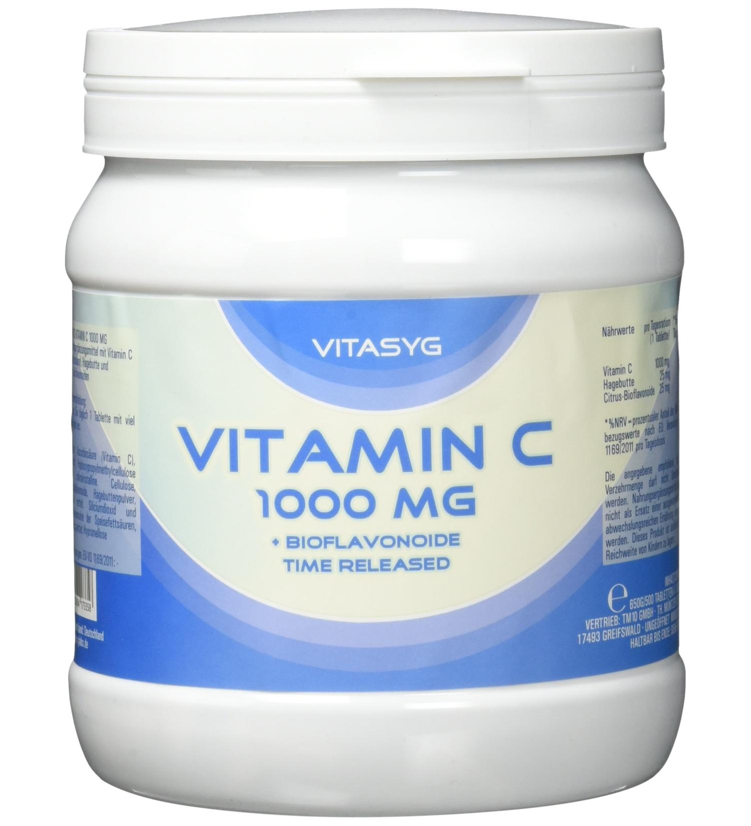 Vitasyg Vitamin C 1000mg + Bioflavonoids Boost Immune System Skin Teeth & Cartilage 500 Tablets for Optimal Health - Buy Online on GoSupps.com