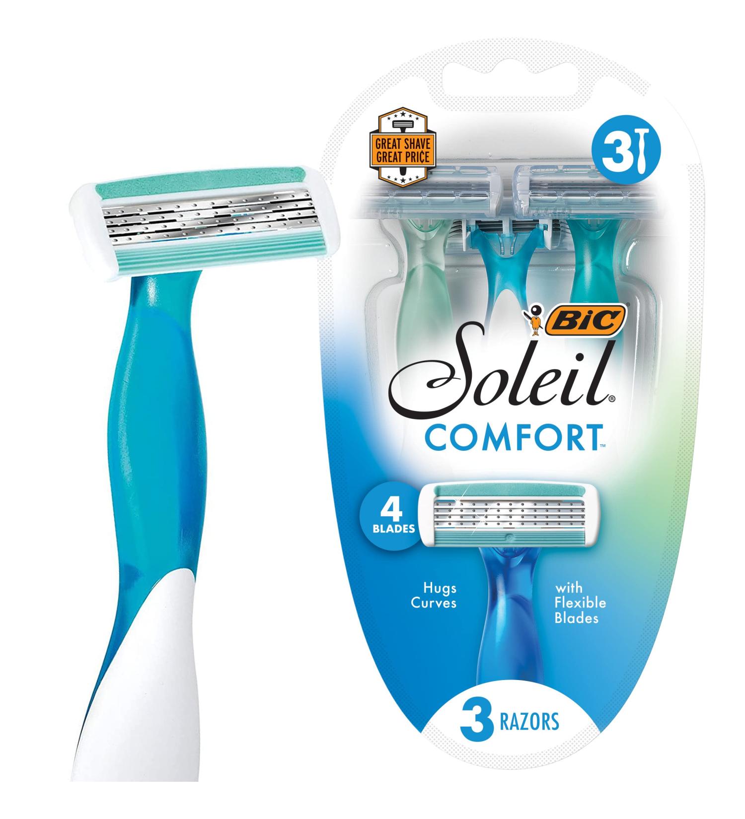BIC Soleil Comfort 4-Blade Disposable Razors for Women - Sensitive Skin, Smooth & Close Shave - 3 Piece Set - Buy Online on GoSupps.com