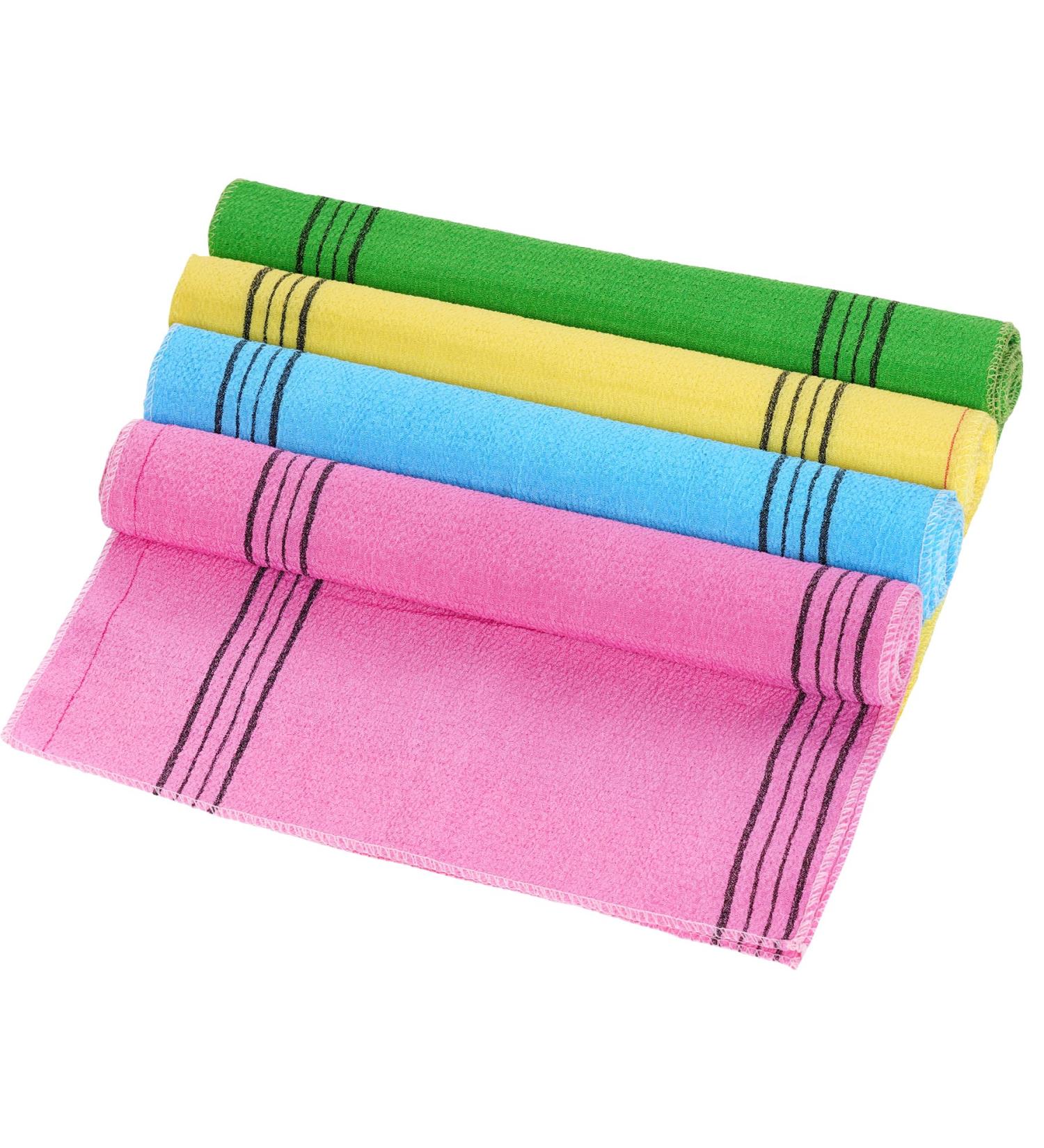 Obmwang 4 Pieces Korean Exfoliating Washcloth - Premium Long Bath Towel Skin Back Scrubber for Daily Shower & Exfoliation International Shipping Available - Buy Online on GoSupps.com