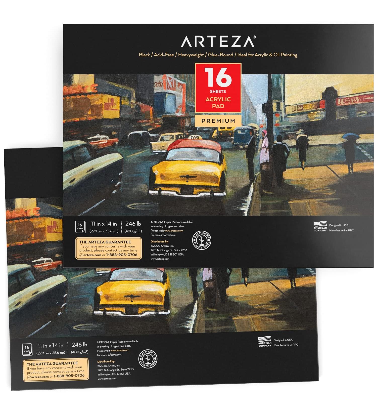 Arteza Acrylic Pad 6x6 Inches, Black, 246 lb - Pack of 2 | Art Supplies for Acrylic, Oil Painting & Drawing - 16 Sheets Each - Buy Online on GoSupps.com