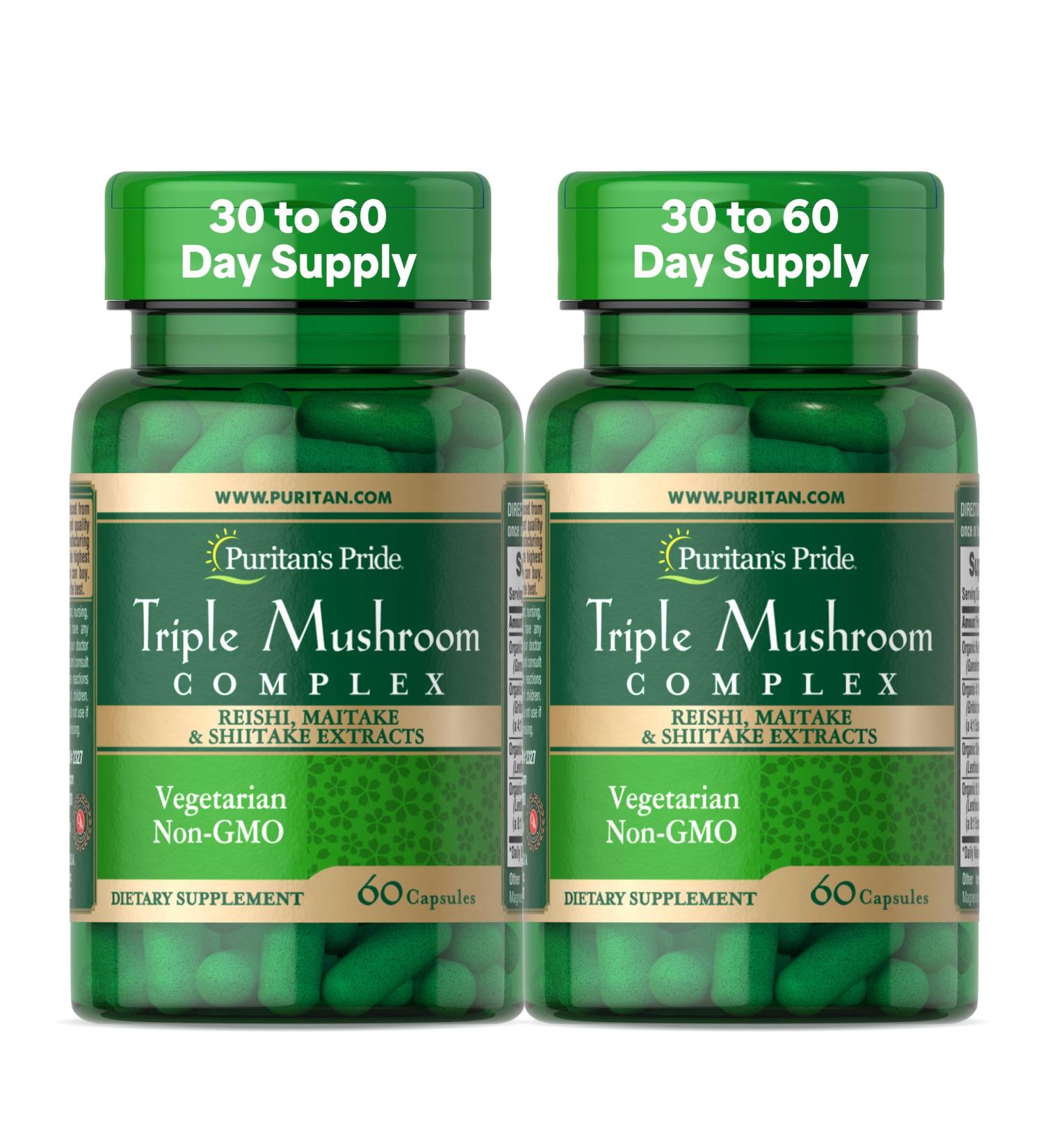 Puritan's Pride Triple Mushroom Complex Reishi Maitake & Shiitake Extracts Organic Mushroom Extracts 60 Vegetarian Cpasules - Buy Online on GoSupps.com