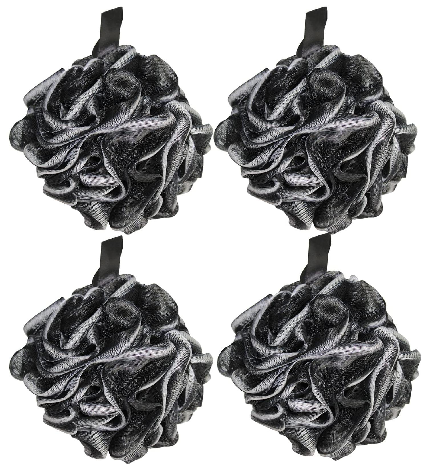 Bodylife Home Body Buffer Puff Exfoliating Bath & Shower Body Pouf Scrunchie Body Scrubber Black & White 60g 4 Pack