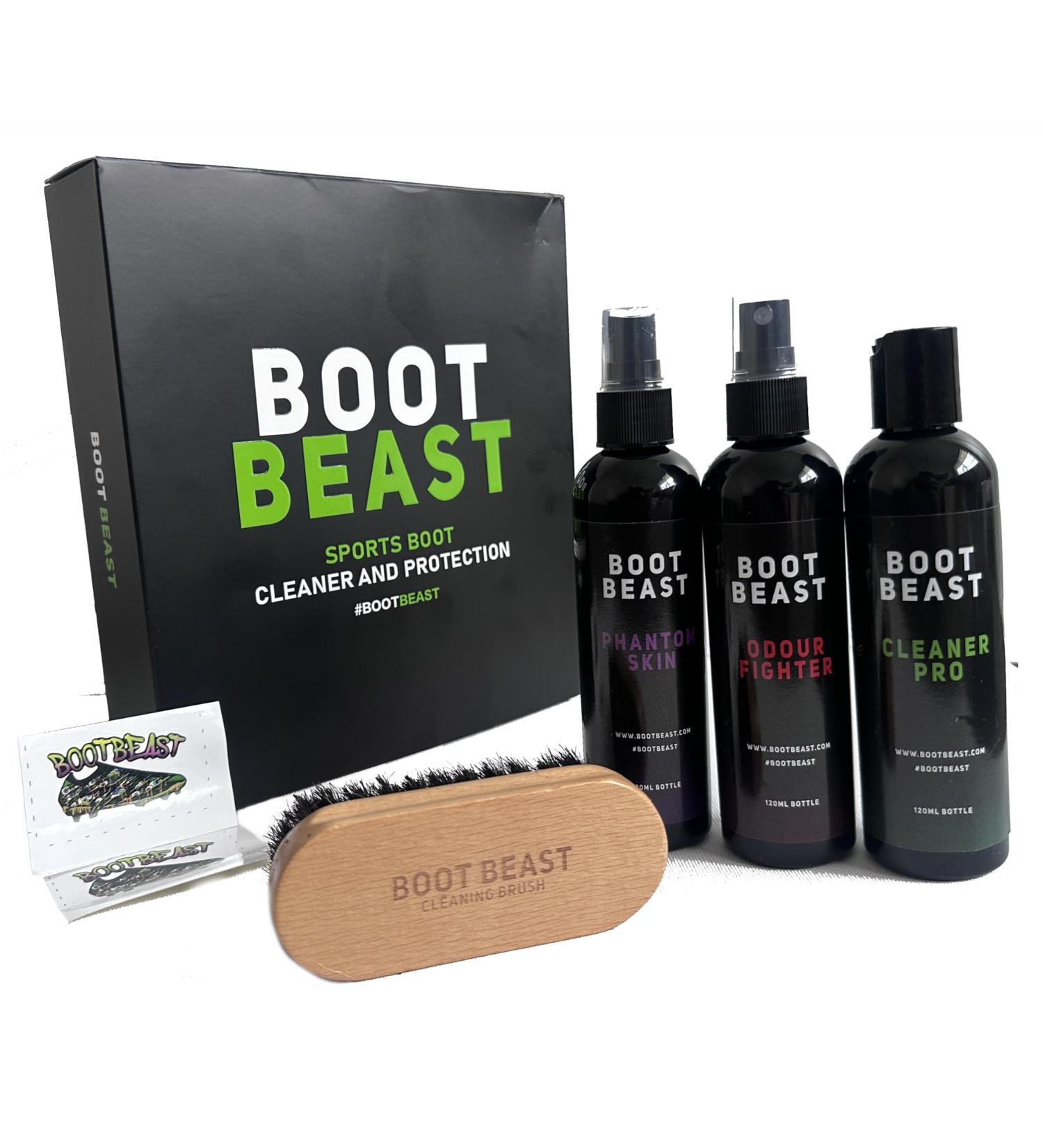 Boot Beast - 5 In 1 Boot/ Trainer Care Sport Gift Set - Cleaner Deodouriser Stain and water protector + Brush and Towel. Perfect for muddy and wet sports - Buy Online on GoSupps.com