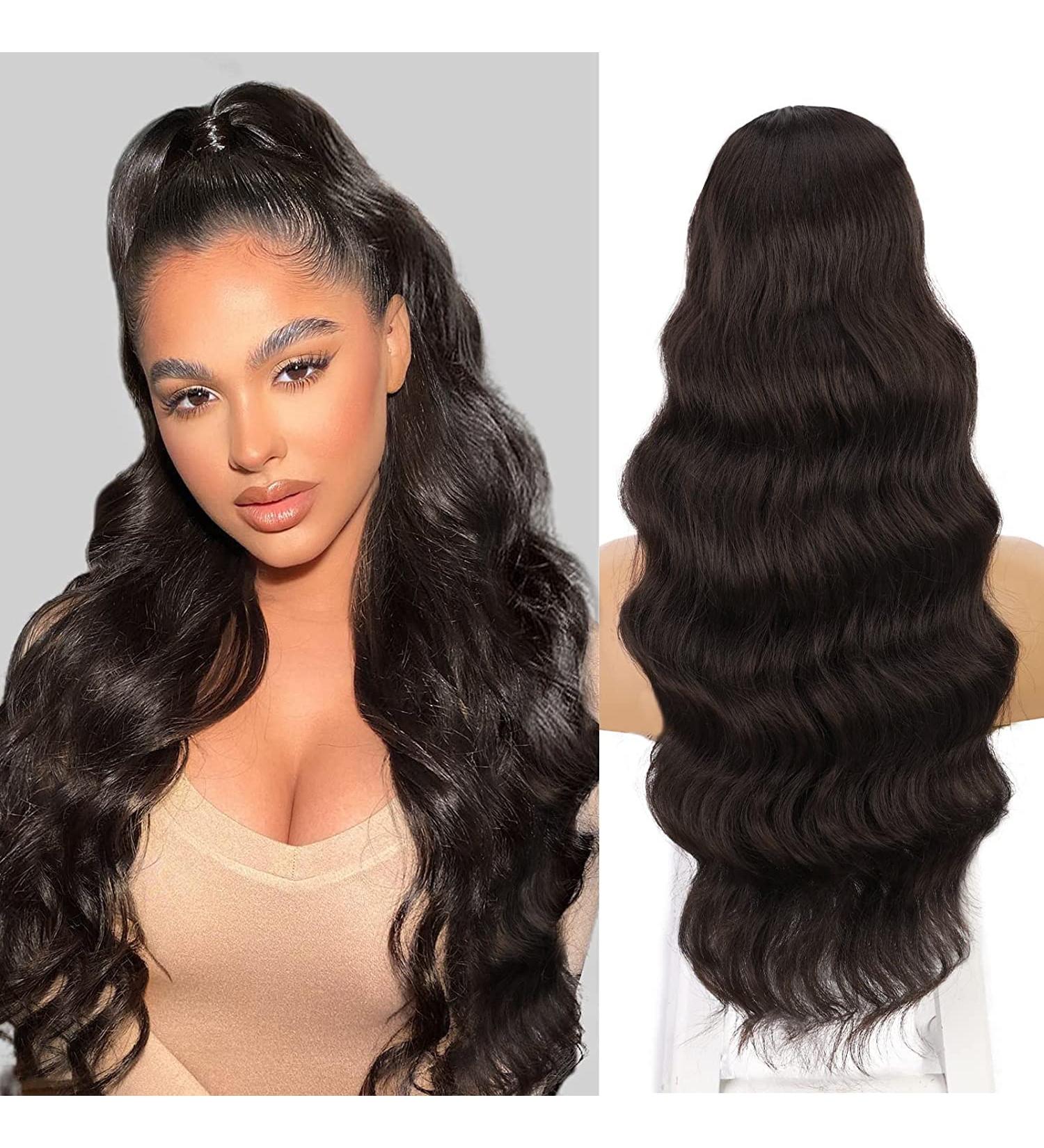 Ponytail Extension Clip-In - Curly Wavy Dark Brown 60cm/65cm | Natural Hair Part & Afro Braid - Buy Online on GoSupps.com