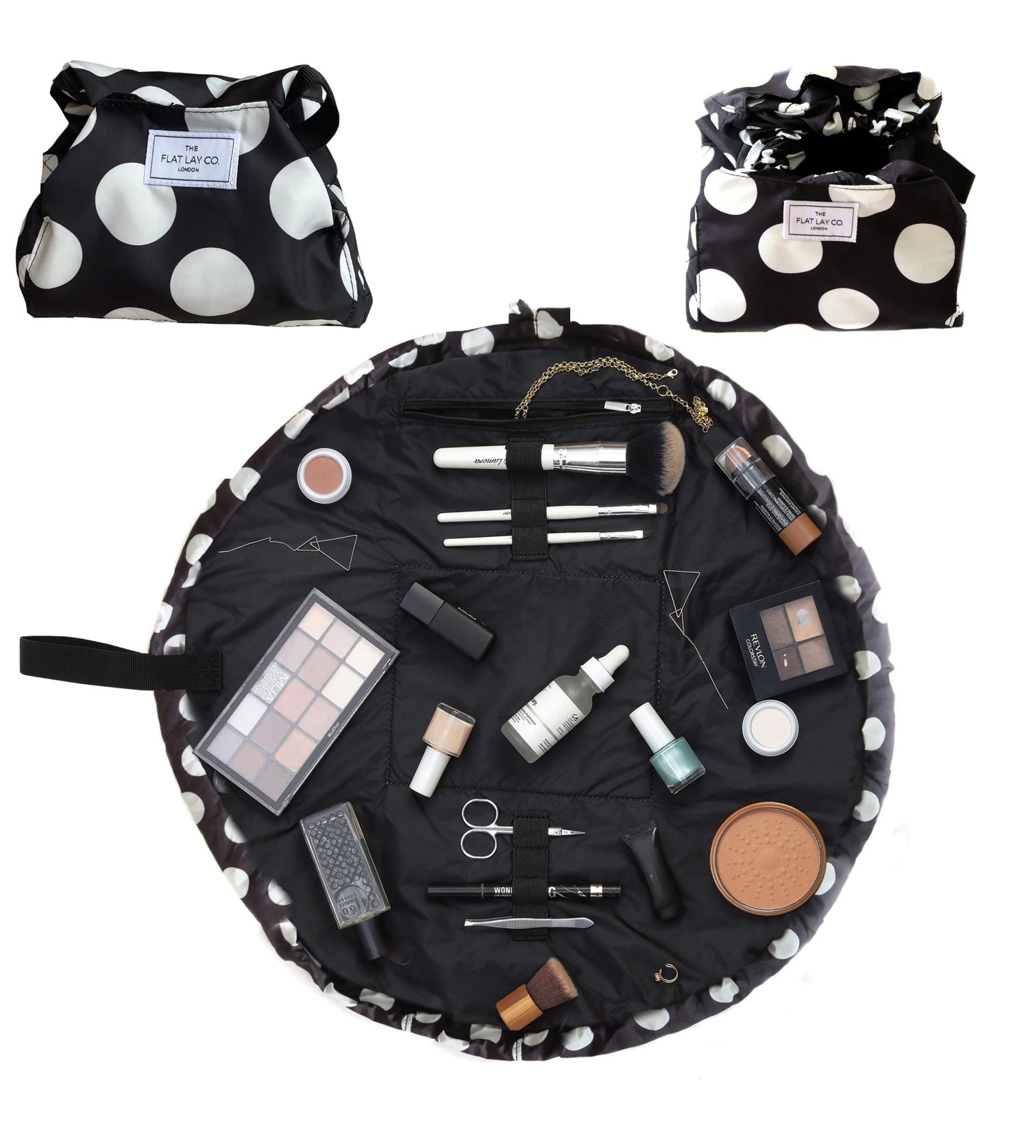 Flat Lay Makeup Bag - Travel Cosmetic Organizer with Drawstring Closure - Brush Holder & Large Pockets - 50cm - Buy Online on GoSupps.com