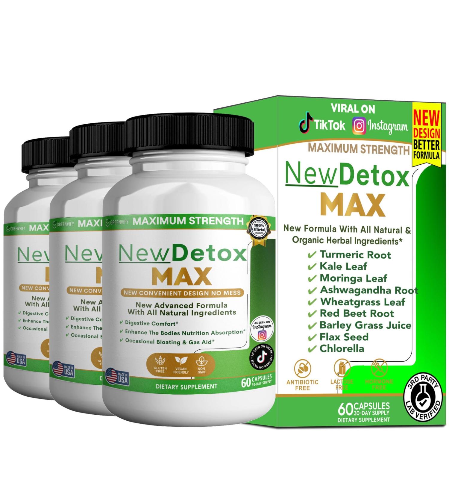 GREENVIFY NewDetox MAX Digestive Supplement Maximum Strength 60 Veggie Capsules 30 Day Supply Natural Ingredients (3) - Buy Online on GoSupps.com