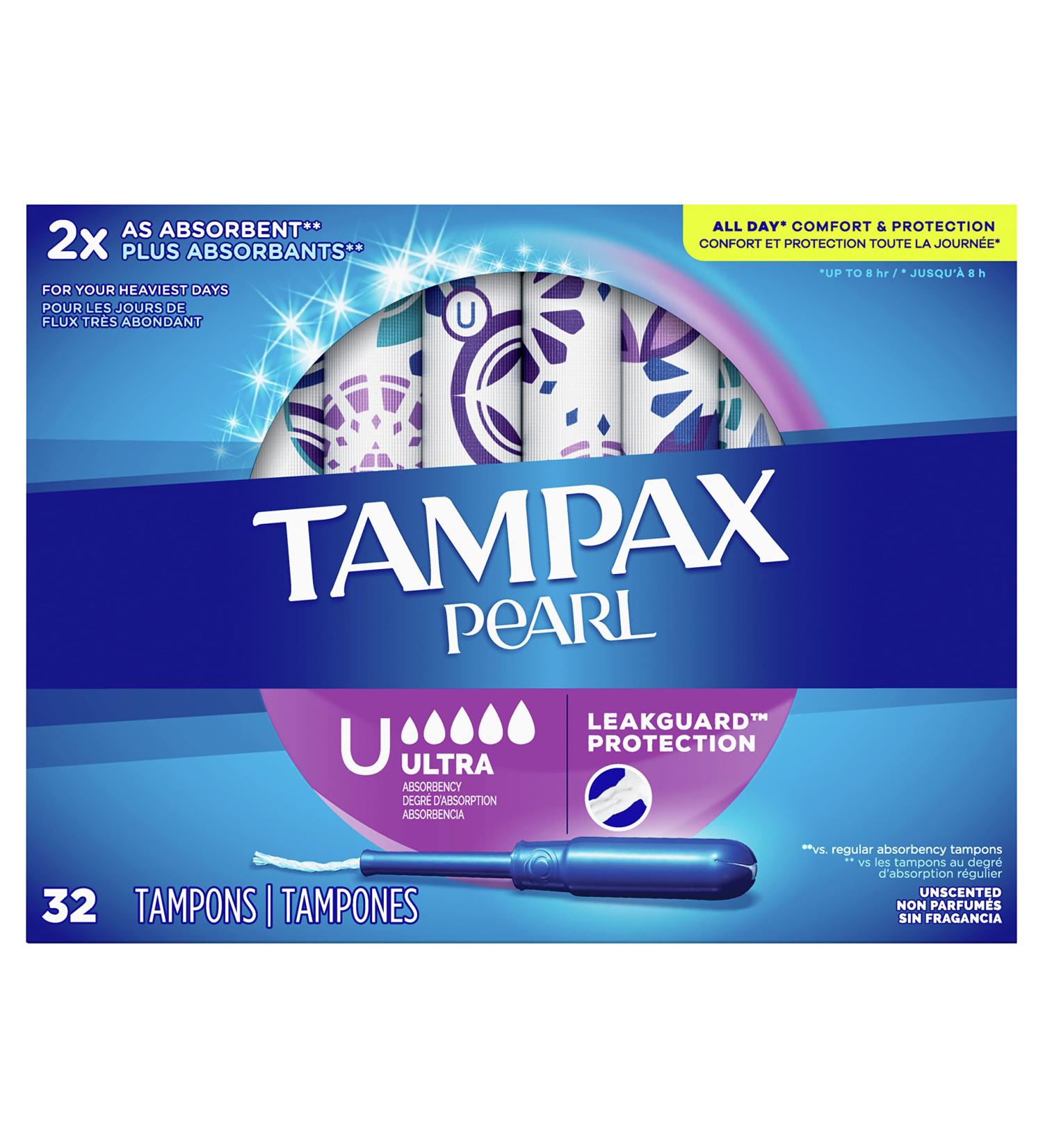 Tampax Pearl Ultra Absorbency Tampons - 32 Count | Unscented with Leakguard Braid - Buy Online on GoSupps.com