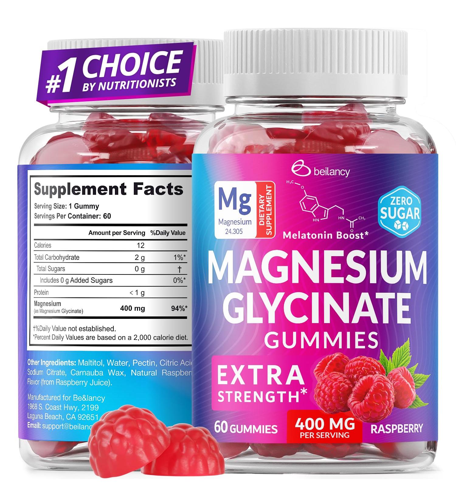 Magnesium Glycinate Gummies 400mg, Muscle Support and Relaxation, Magnesium Supplement for Women, Men and Kids, High Absorption, Sugar Free, Vegan, 60 Days Supply, Raspberry Flavor - Buy Online on GoSupps.com