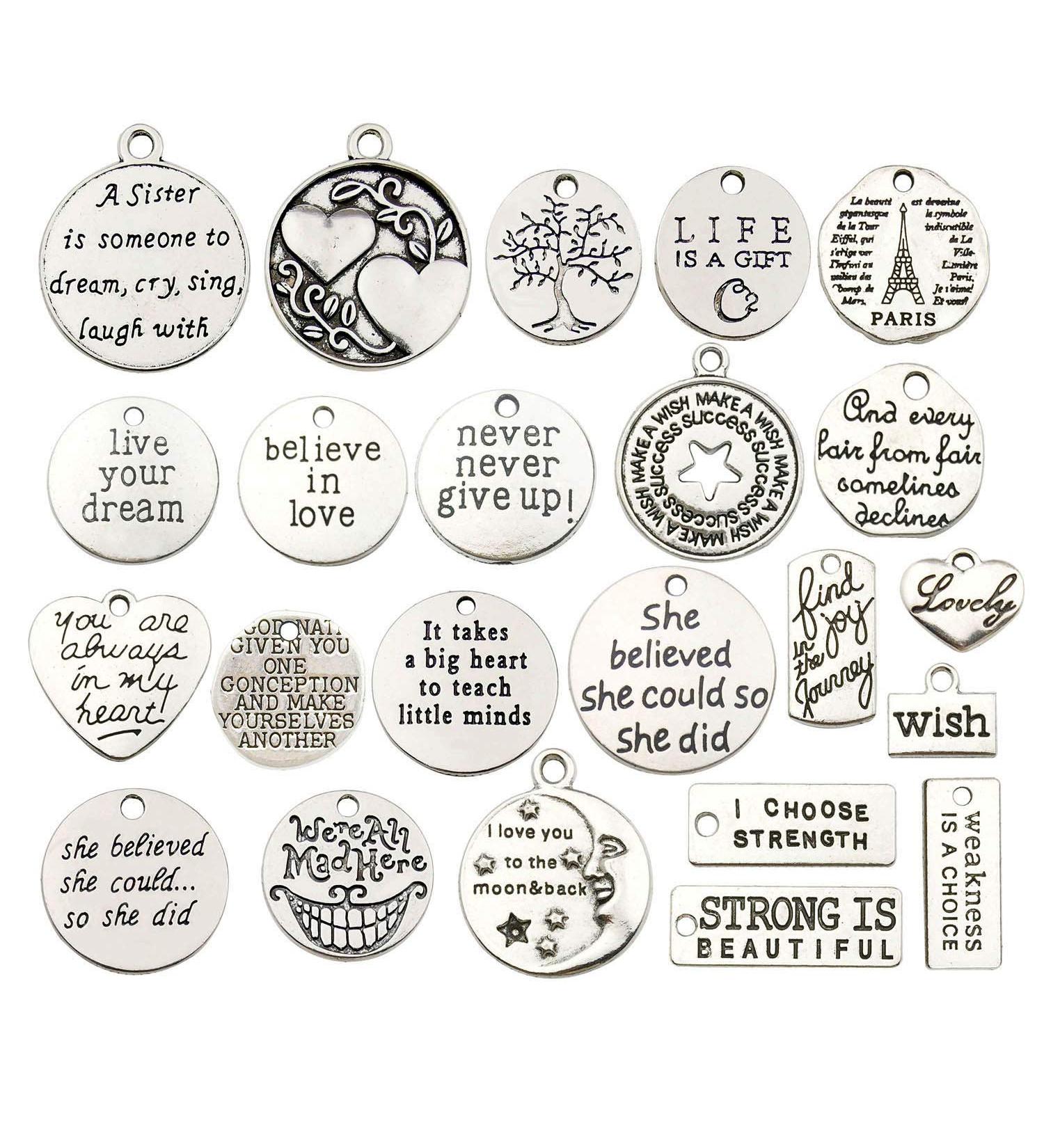 WOCRAFT 40pcs Inspiration Words Charms for DIY Jewelry Making - Crafting Pendants for Necklace & Bracelet (M331) - Buy Online on GoSupps.com