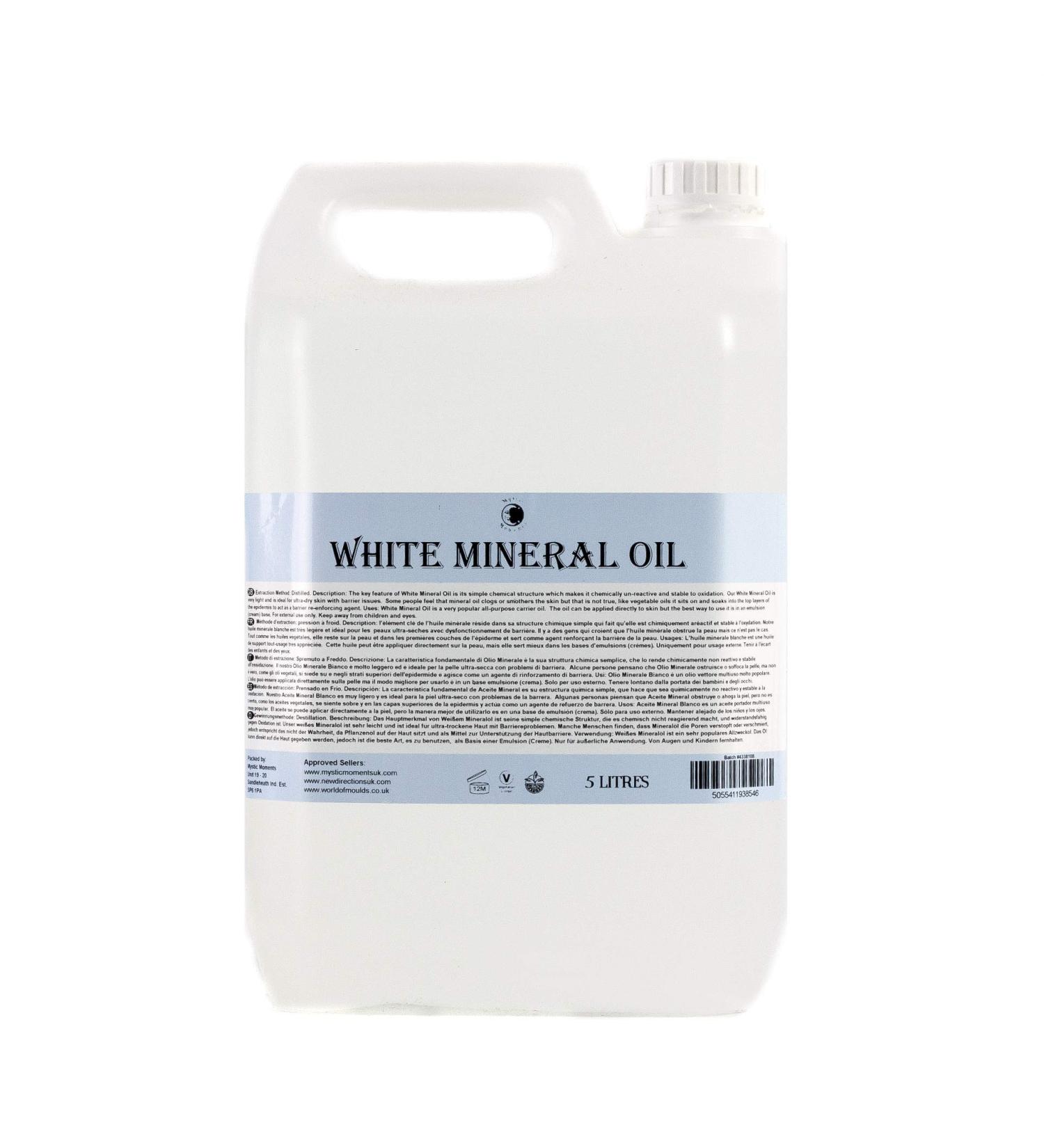 Mystic Moments White Mineral Carrier Oil 5L - Pure Natural & Vegan | Ideal for Hair Face Nails & Aromatherapy - Buy Online on GoSupps.com