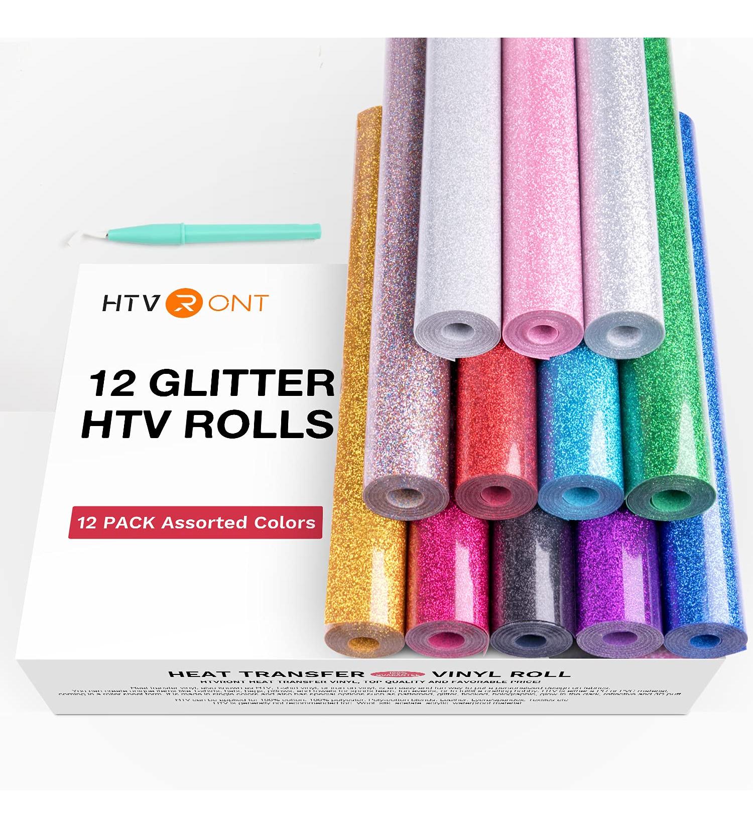 HTVRONT Glitter HTV Heat Transfer Vinyl Bundle - 12 Rolls | 10 x 5' Iron On Vinyl for Cricut & Cameo | Easy Cut & Weed Heat Transfer Vinyl - Buy Online on GoSupps.com