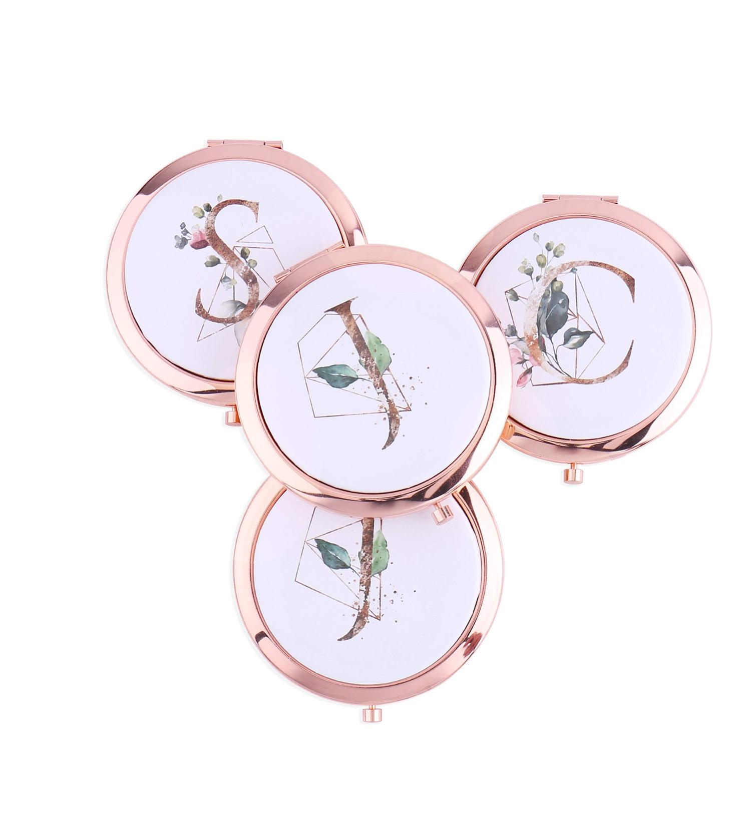 Rose Gold Alphabet Compact Mirrors - Personalized Bridesmaid Proposal Gifts - Set of 5, 6, 8, 10 - Buy Online on GoSupps.com
