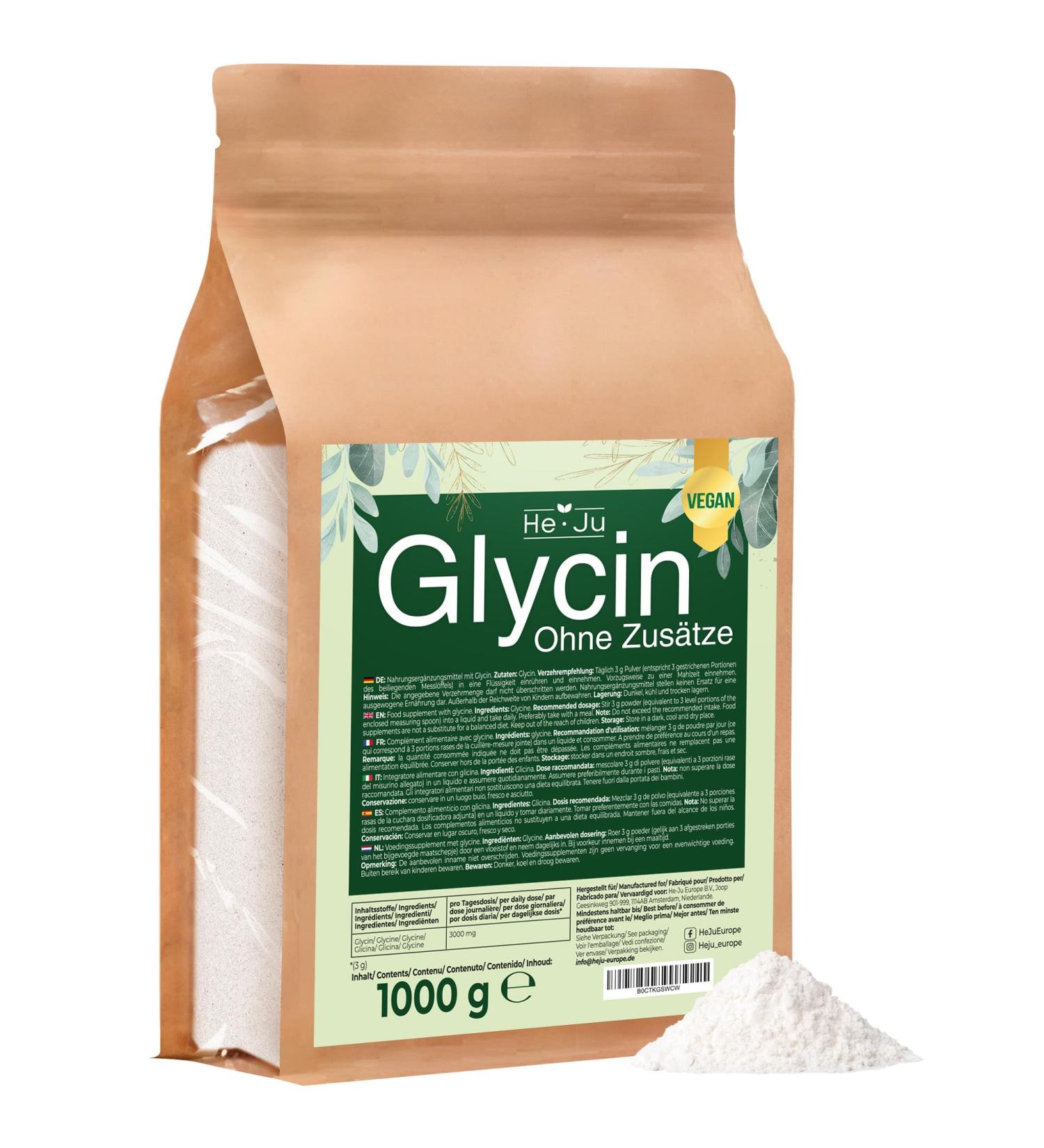 Buy 1000g Glycin Powder - Pure Vegan Amino Acid 330 Portions Lab-Tested Additive-Free | Premium Quality 1kg - Buy Online on GoSupps.com