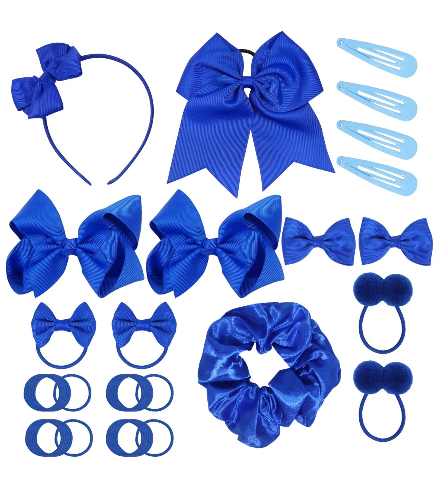 45Pcs Royal Blue School Girls Hair Accessories Kit - Bow Headband, Hair Clips, Ponytail Holder, Barrettes - Birthday Gift - Buy Online on GoSupps.com