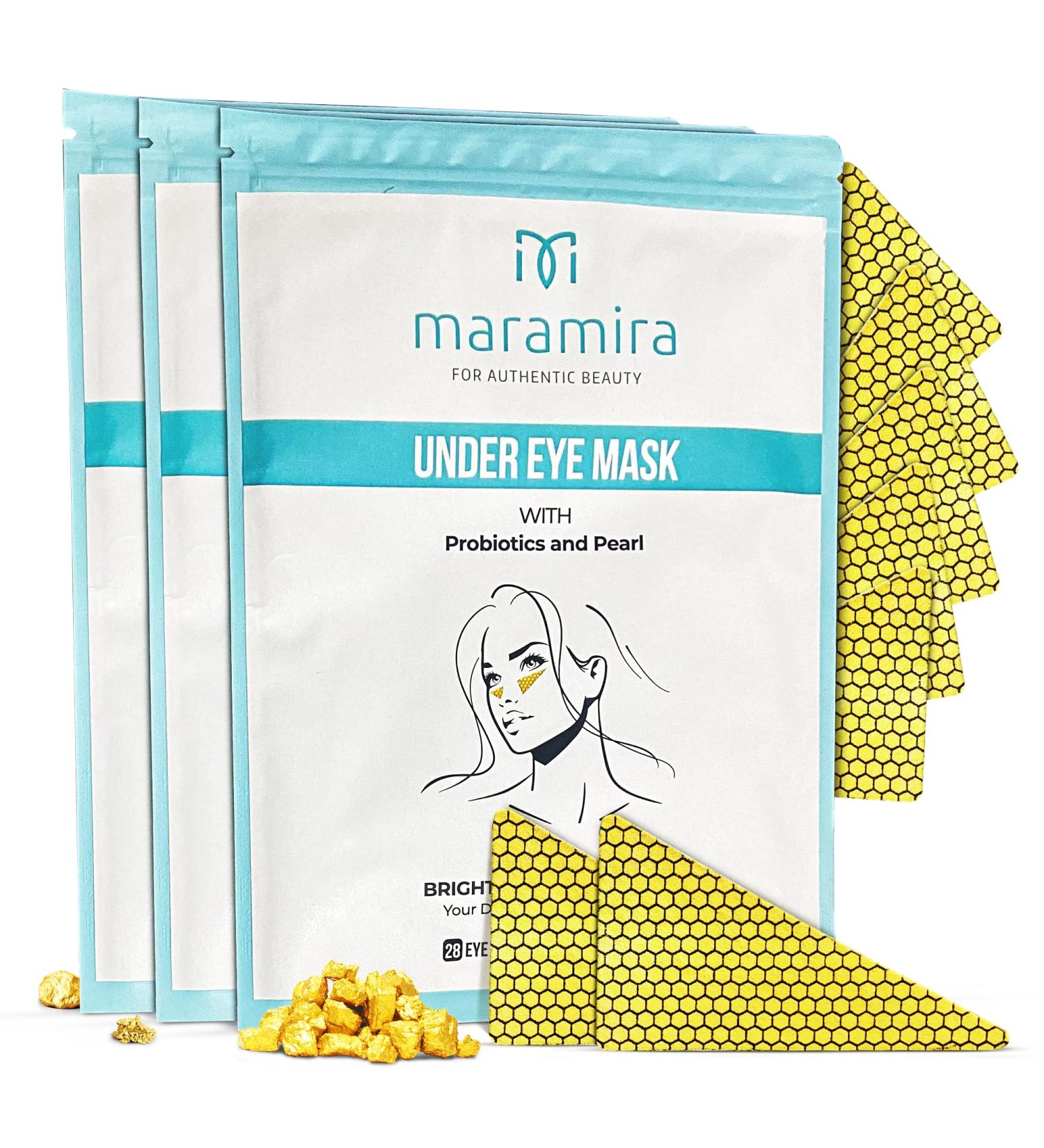 M MARAMIRA Under Eye Mask | Dark Circles & Puffiness Treatment | Hydrating Eye Patches | Reduces Fine Lines & Brightens Skin | 28 Gold Eye Pads - Buy Online on GoSupps.com