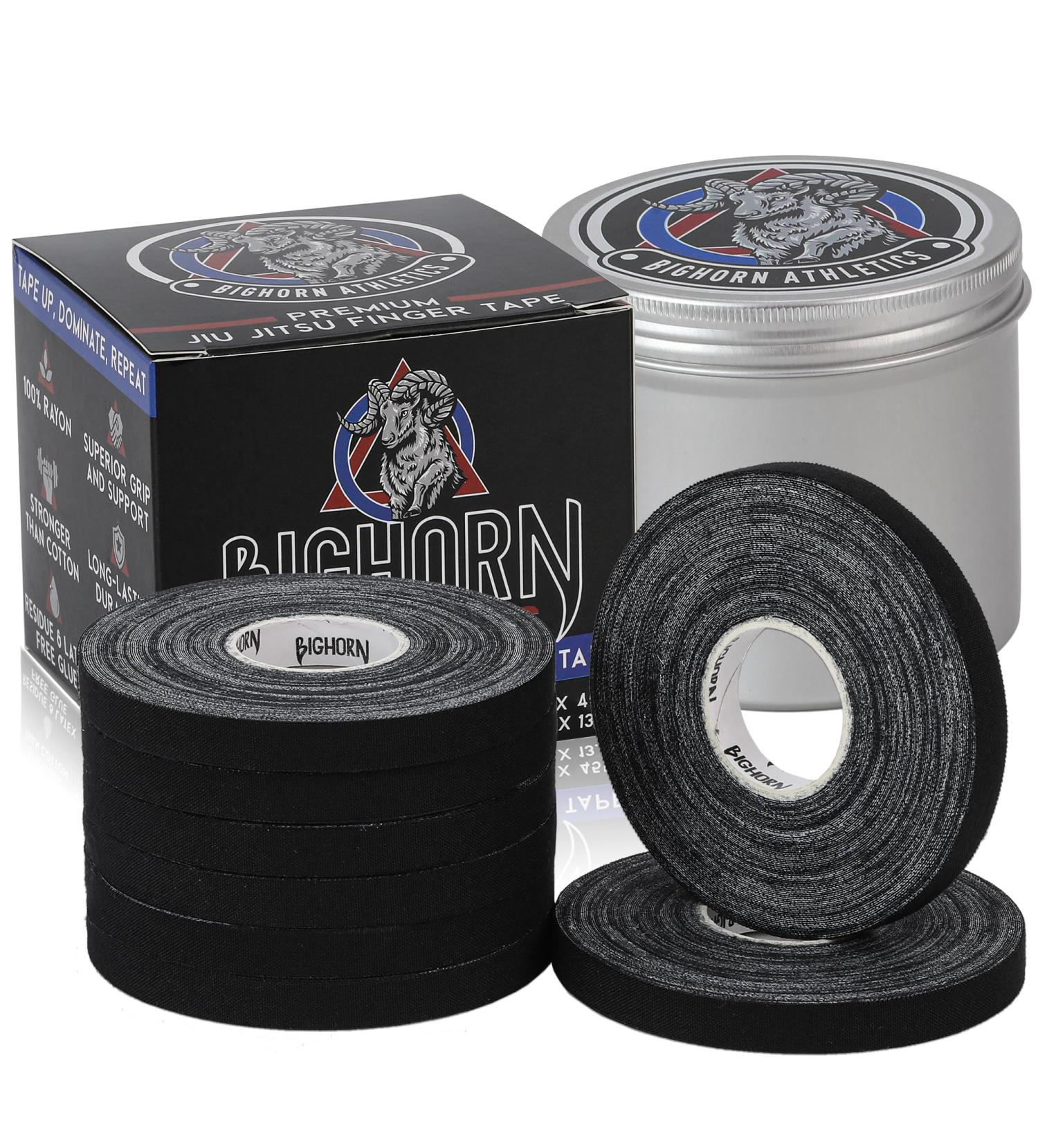 Bighorn Athletics Pro Series Jiu-Jitsu Finger Tape - 8 Rolls with Tin Holder Extra Strength Residue-Free 0.3-Inch Black - International Shipping Available - Buy Online on GoSupps.com