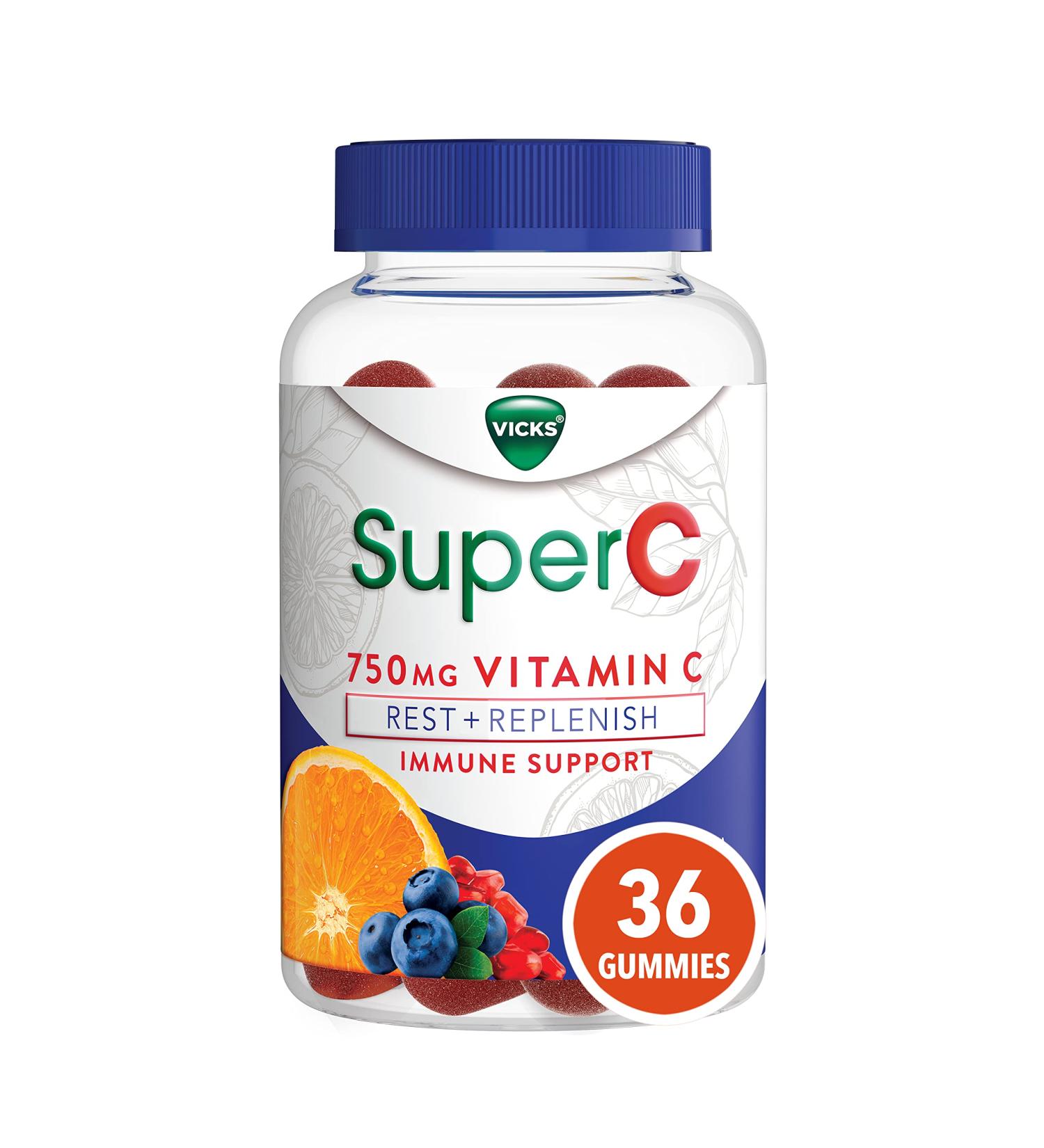 Vicks SuperC Vitamin C Gummies - Immune Support with Ashwagandha & Echinacea - 36 Citrus Berry Flavored Gummies - Buy Online on GoSupps.com