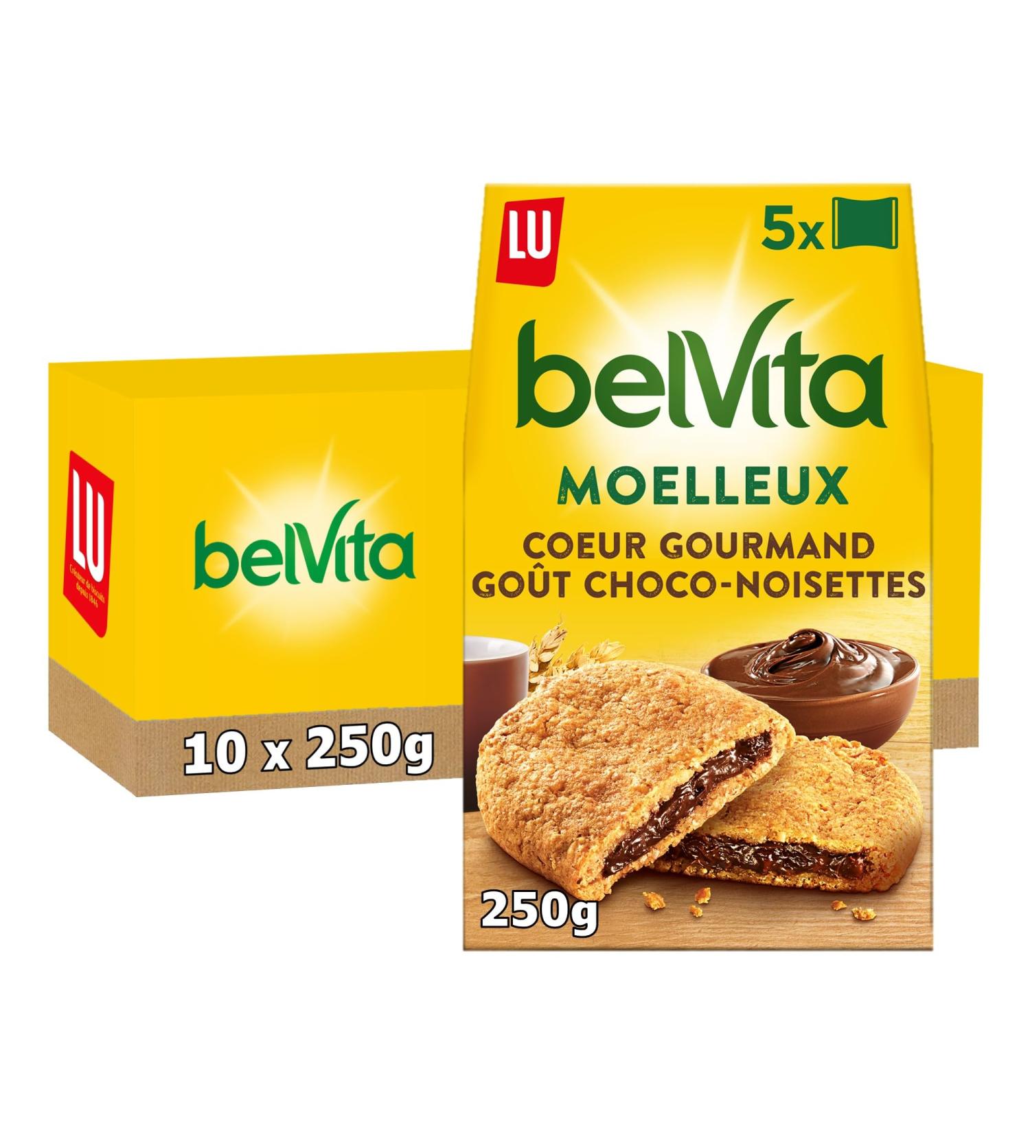 LU BELVITA - 10 Bo tes de 5 Sachets de Biscuits Belvita Moelleux Fourrage Chocolat Noisette et 5 C r ales Compl tes - Biscuits Petit D jeuner Gourmands et Pratiques Emporter - Lot de 10x250g Chocolat Noisette et 5 C r ales Compl tes Grand format - Buy Online on GoSupps.com