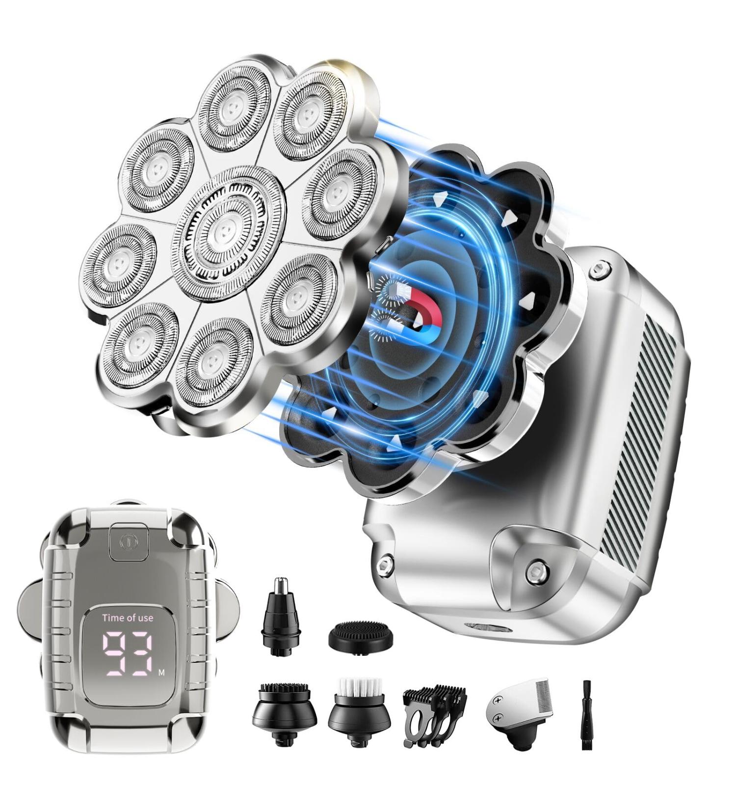 Buy 9D Head Shavers for Bald Men - 5-in-1 Waterproof Electric Razor with LED Display | Best Grooming Kit for Home & Travel - Buy Online on GoSupps.com