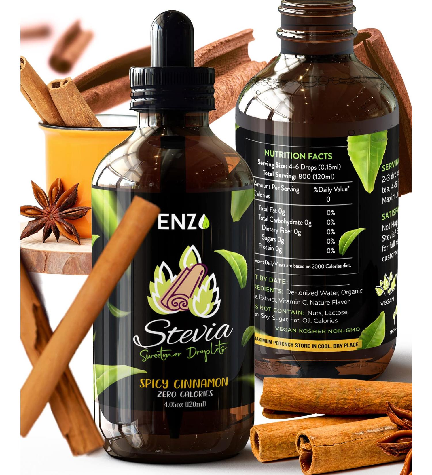 Cinnamon Liquid Stevia Drops (4oz) - Zero Calorie Sweetener (800 Servings) | Natural Flavoring, No Artificial Additives - Buy Online on GoSupps.com