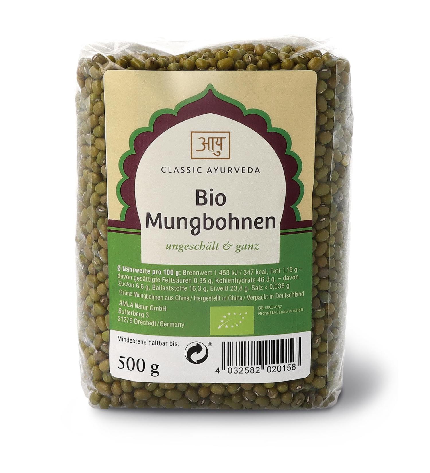 Classic Ayurveda - Organic Mung Beans (unpeeled & whole) - 500 g - Easily digestible green legume with a sweet aroma