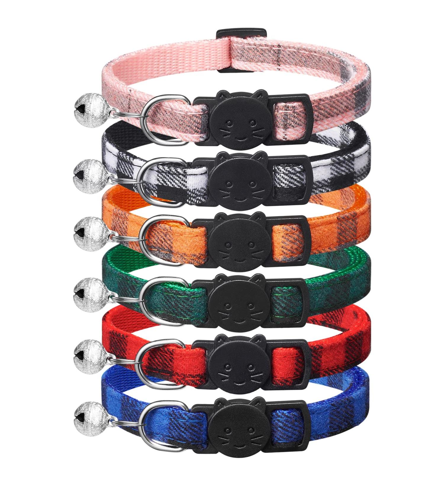 6 Classic Checkered Cat Collars with Safety Lock - Adjustable 15-23cm Personalized Cat Accessories for Boys & Girls - Buy Online on GoSupps.com