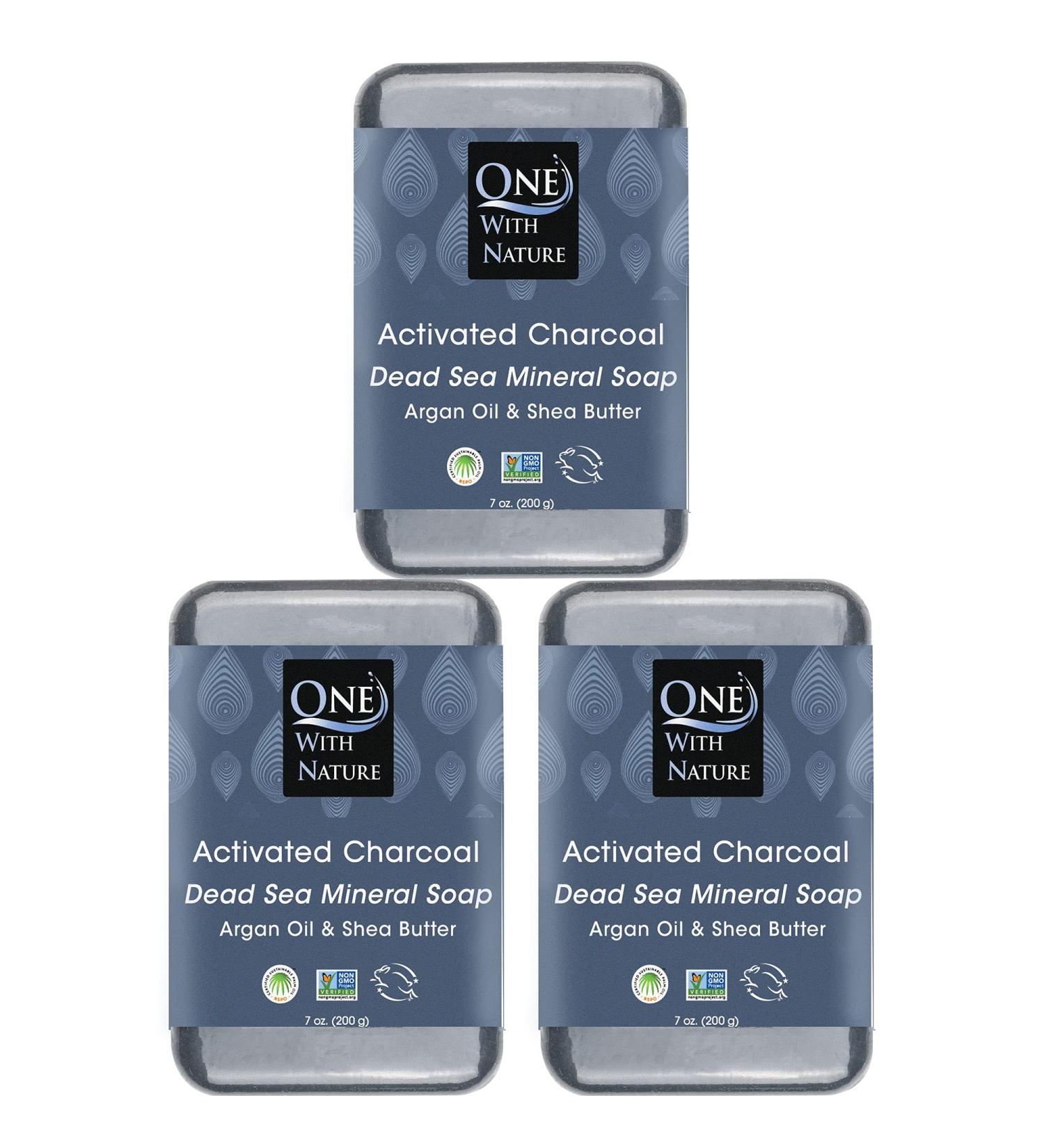 Dead Sea Mineral Activated Charcoal Soap 3 Pack - 7 oz Bars for Acne, Eczema, Psoriasis - Shea Butter, Argan Oil - 21 Essential Minerals - Branded Box - Buy Online on GoSupps.com
