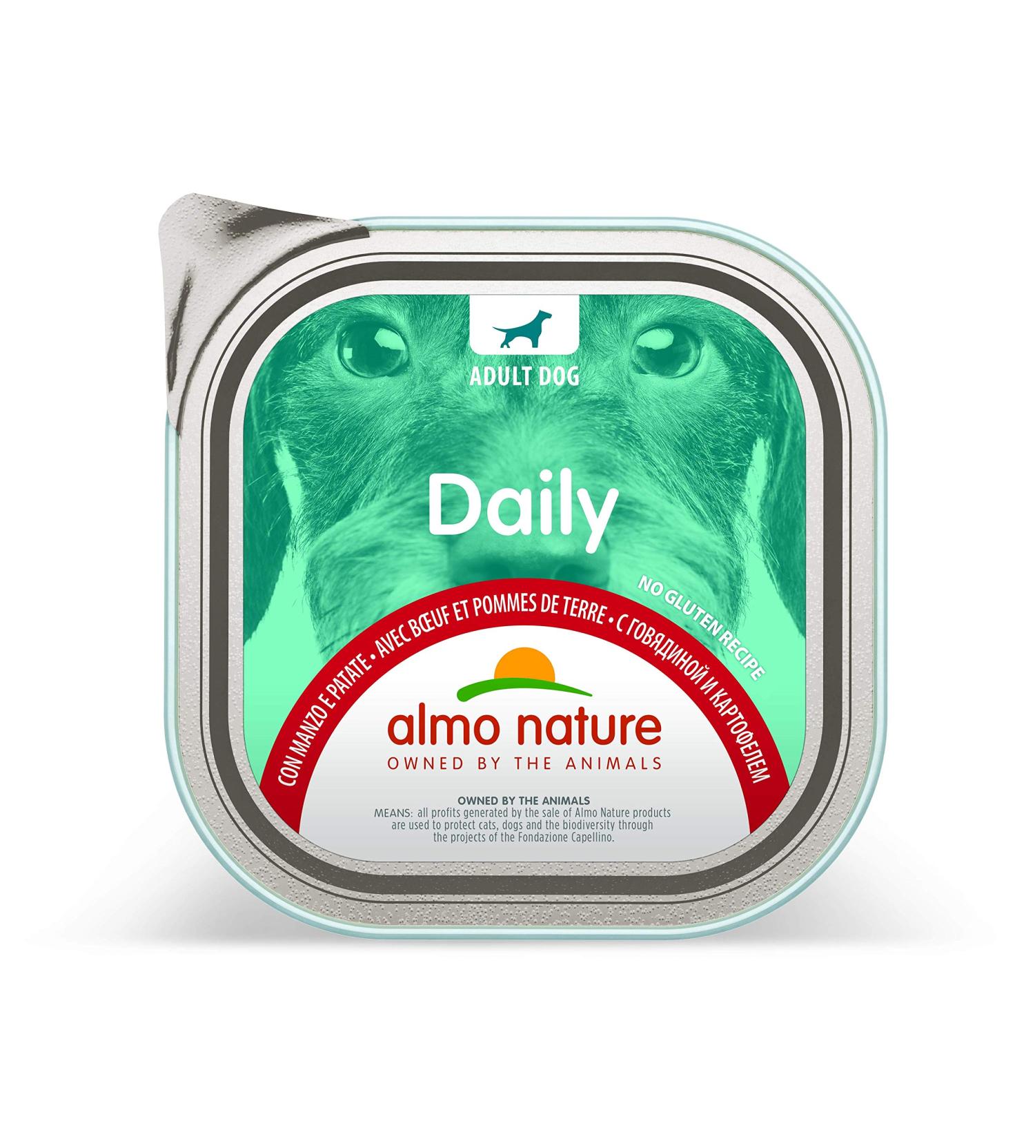 Almo Nature Daily wet food for adult dogs with beef and potatoes - aluminum tray 300 g. Beef and potatoes 2.7 kg (1 pack)