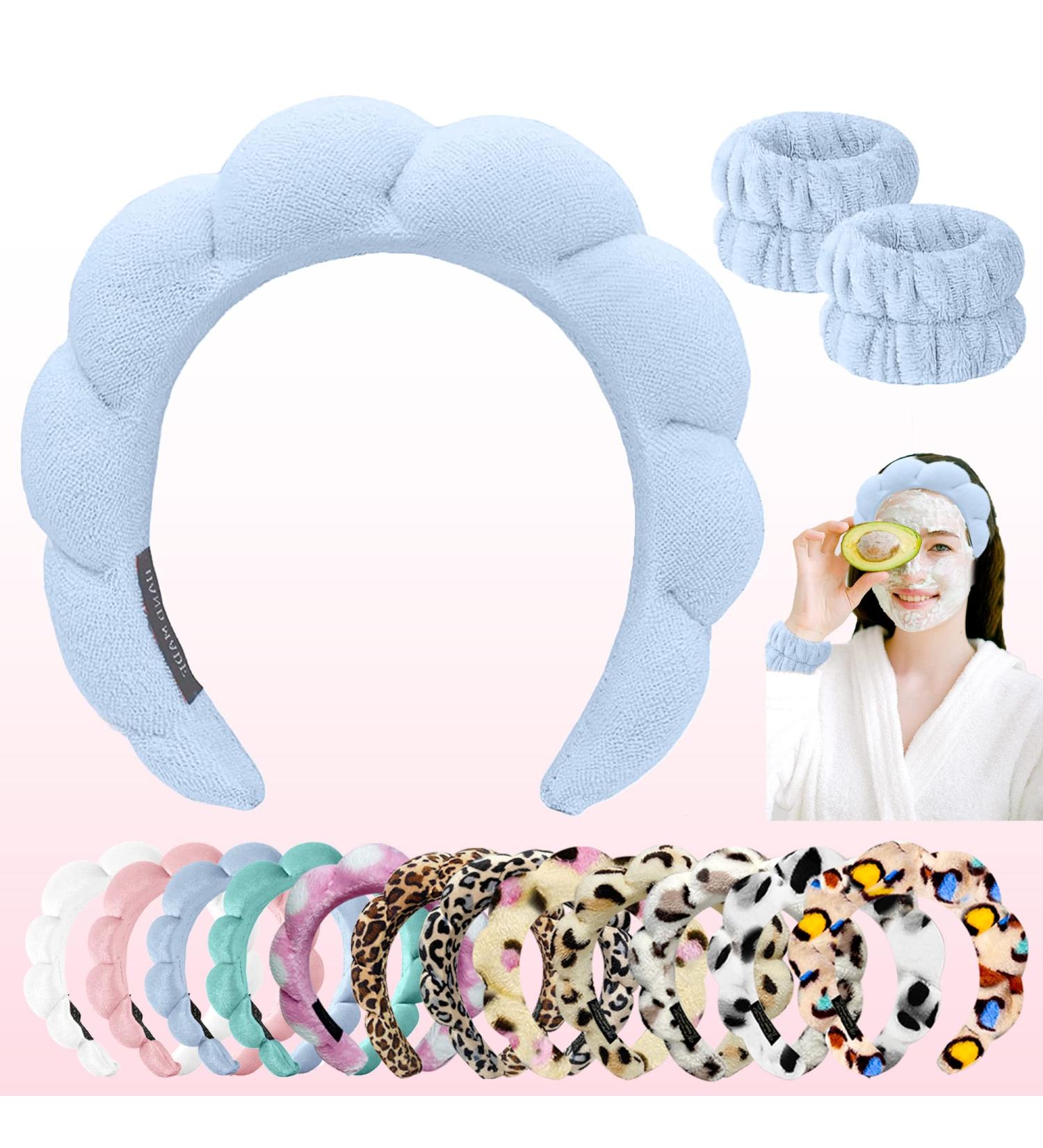 Mimi and Co Spa Headband for Women - Terry Cloth Makeup and Skincare Headband with Face Washing Wristbands (Blue) - Buy Online on GoSupps.com