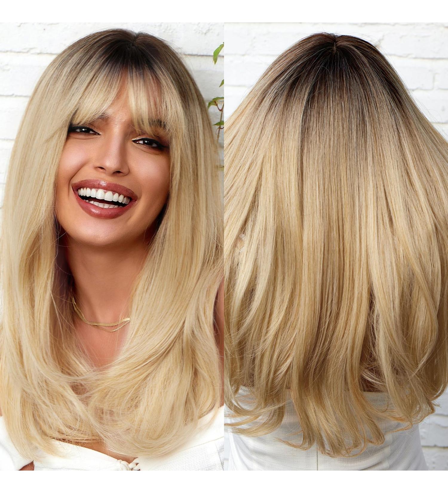 Shop Ombre Blonde Wigs with Bangs - Heat-Resistant Synthetic Women's Wigs for Everyday Use - Buy Online on GoSupps.com