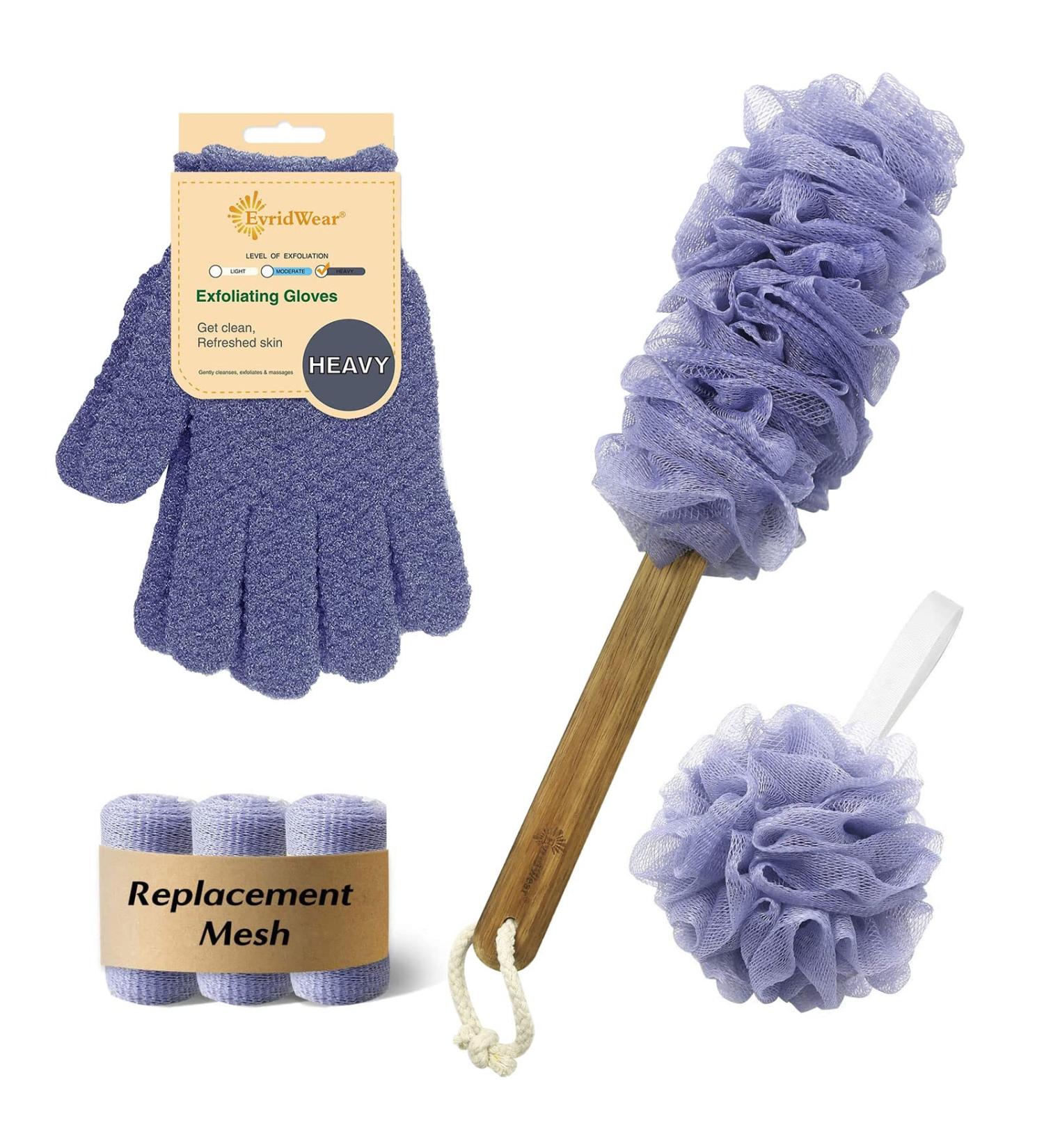 Evridwear Heavy Exfoliating Gloves & Back Scrubber Bath Sponge Set - Shower Exfoliation Duo - Buy Online on GoSupps.com
