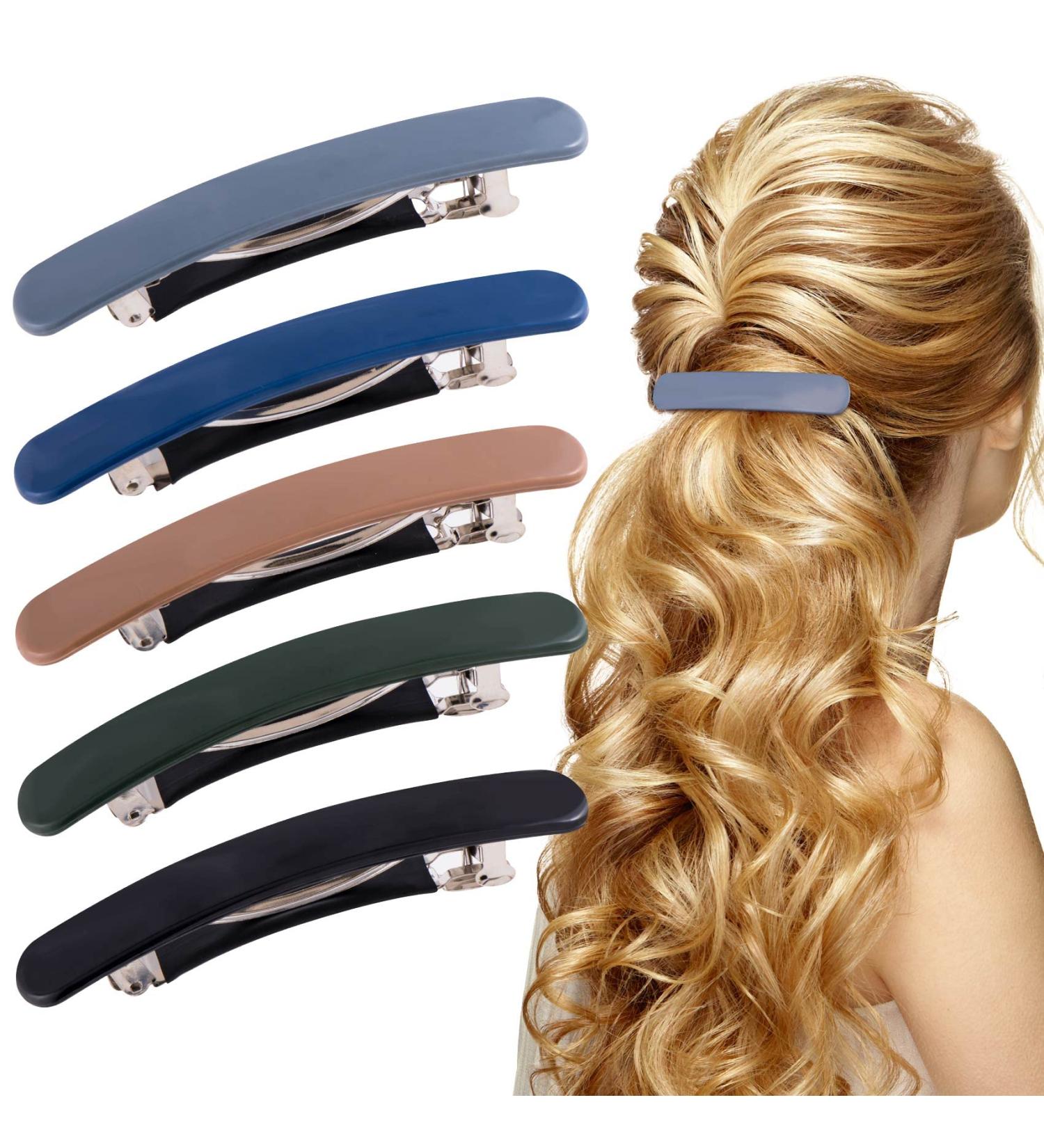 OIIKI 5Pcs French Hair Barrette Clip Set - Fine & Thick Hair Pins for Women & Girls - 5 Colors Rectangle Ponytail Holders - Buy Online on GoSupps.com