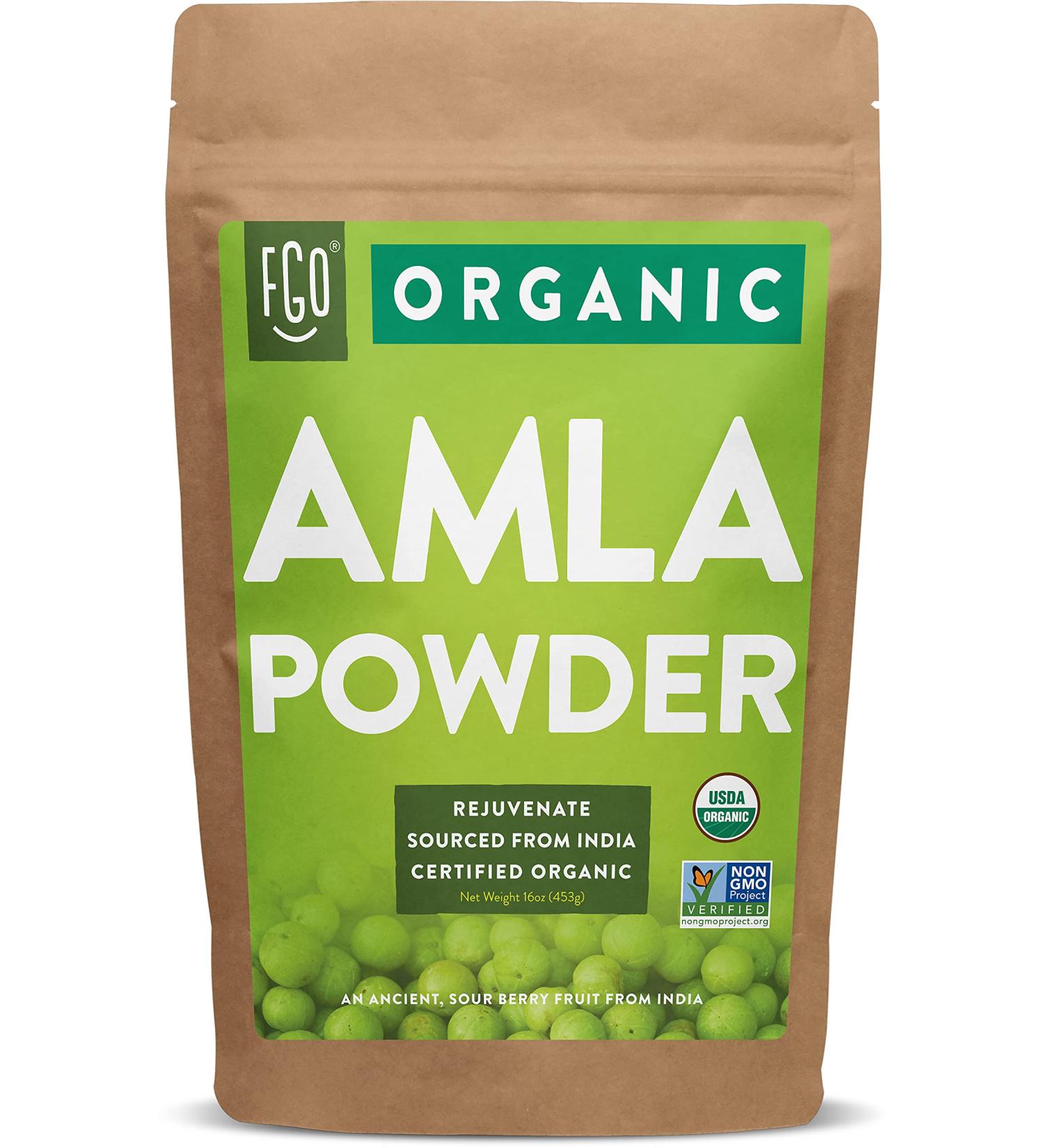 FGO Organic Amla Powder (Amalaki) 16oz Resealable Kraft Bag - 100% Raw from India - 1lb Pack | FGO 1 Pound - Buy Online on GoSupps.com