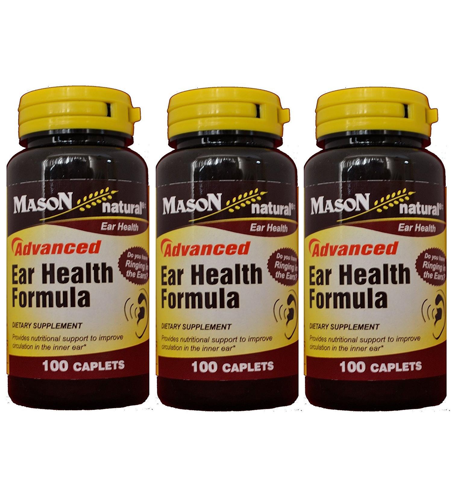 Mason Natural Advance Ear Health Formula Bioflavonoids Plus 100 Caplets per Bottle Pack of 3 Total 300 Caplets
