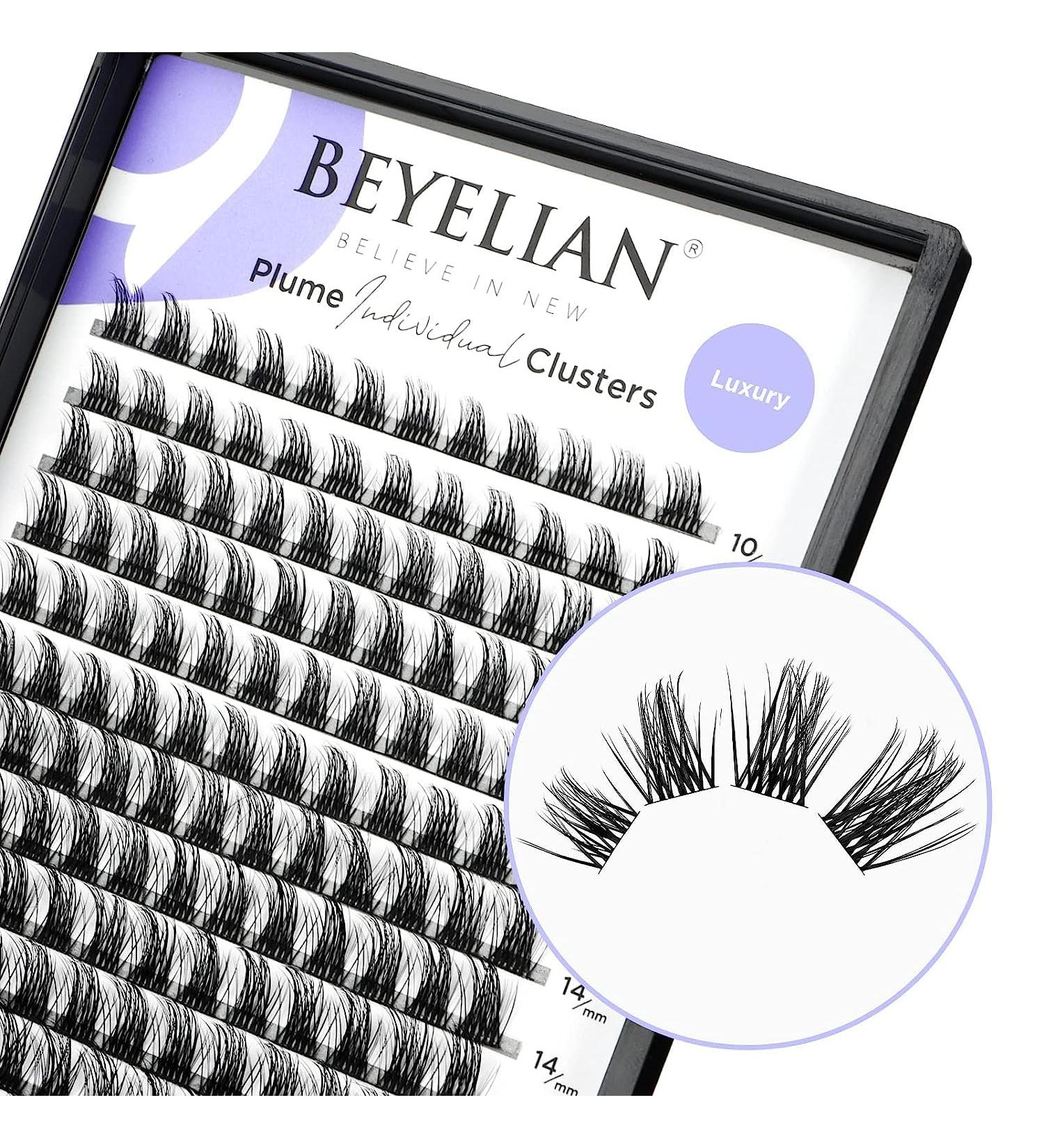 Beyelian D+ Curl Cluster Eyelashes - 144 Pcs Luxury DIY Eyelash Extensions Super Thin Black Band 0.07mm 10-16mm Mixed Lengths - Buy Online on GoSupps.com