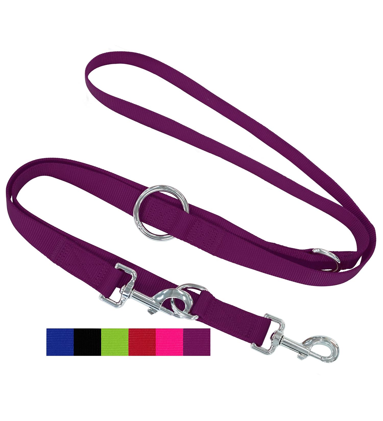 Dey Premium 3-Way Adjustable Dog Leash - 2m Nylon for Small Medium & Large Dogs | Multiple Colors Available | Doubleein Puppy Leash - Purple (M) - Buy Online on GoSupps.com