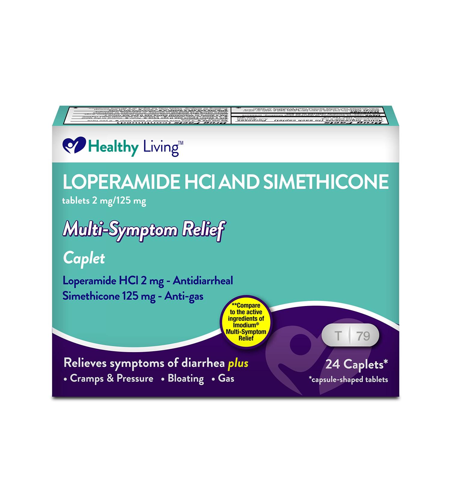 Healthy Living Anti-Diarrheal & Anti-Gas Tablets - Loperamide Hydrochloride & Simethicone - 24 Count - Buy Online on GoSupps.com