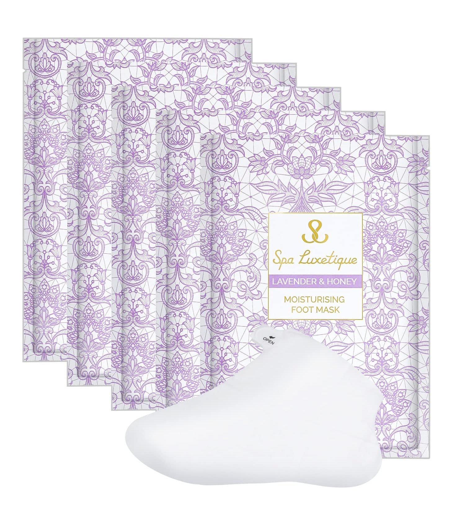 Spa Luxetique Lavender & Honey Foot Mask - Moisturizing Spa Socks for Soft Feet - 5 Pairs - Foot Care Set for Women & Men - Buy Online on GoSupps.com