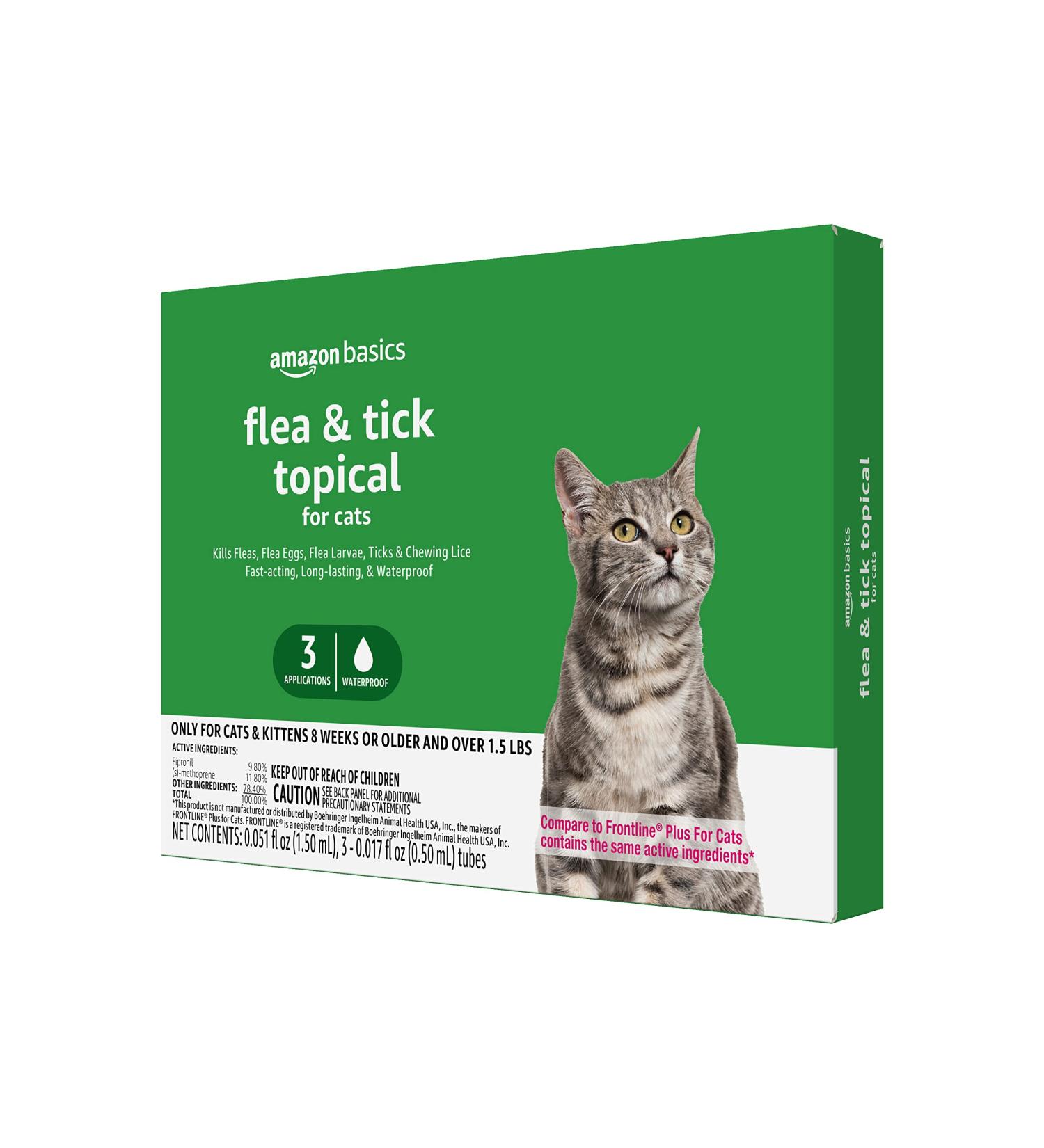 Amazon Basics Flea and Tick Topical Treatment for Cats 1.5lbs+, 3 Doses - Buy Online on GoSupps.com