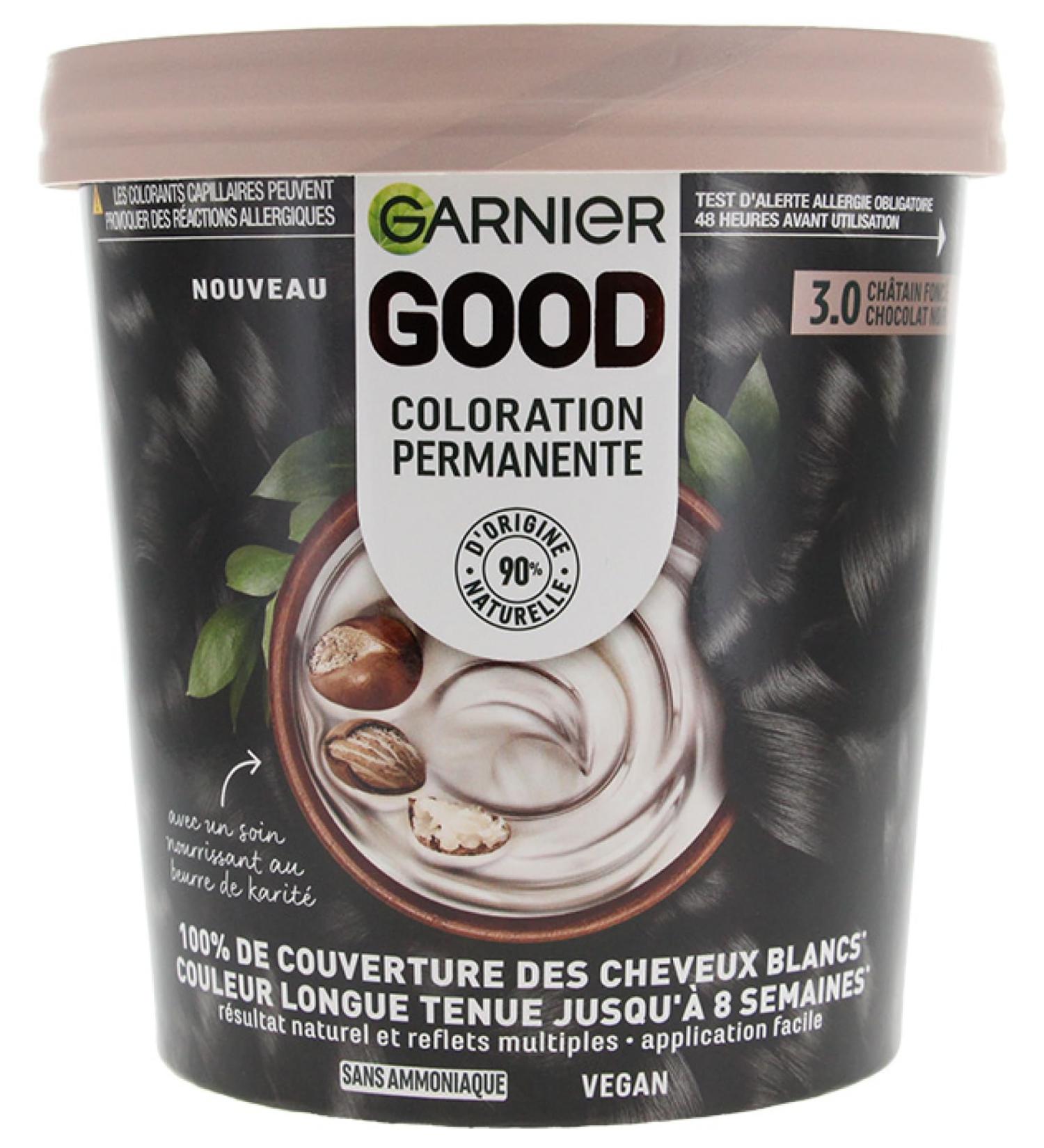 Garnier Garnier - Permanent Hair Colour - Ammonia-Free - 90% Natural Ingredients - Vegan Formula - Shea Butter - 100% White Hair Coverage - Dark Chocolate Dark Brown (3.0) - Good