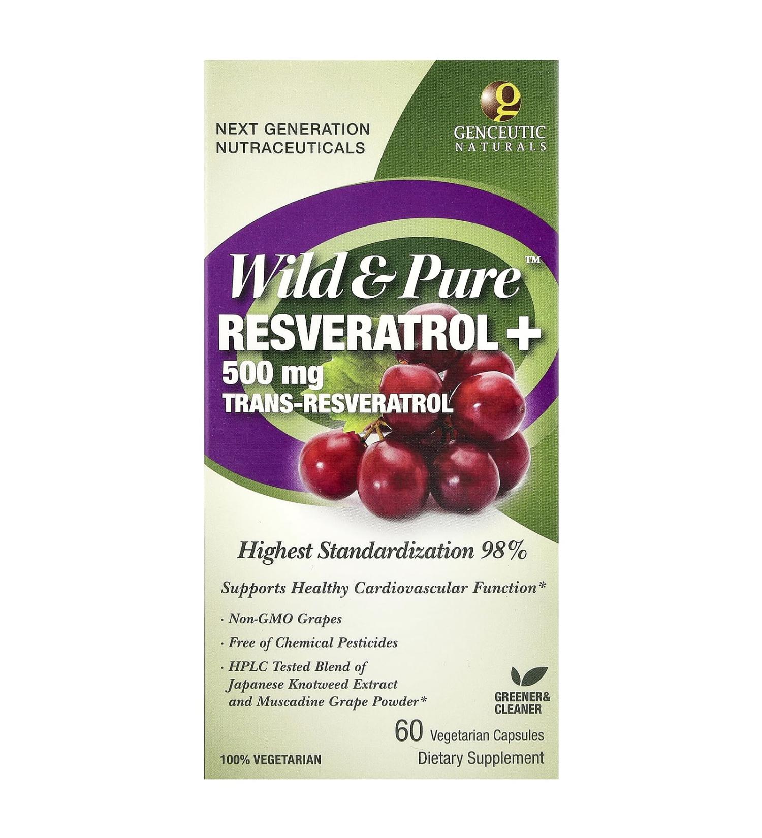 Genceutic Naturals Wild & Pure Resveratrol Vegetarian Capsules 60-Count
