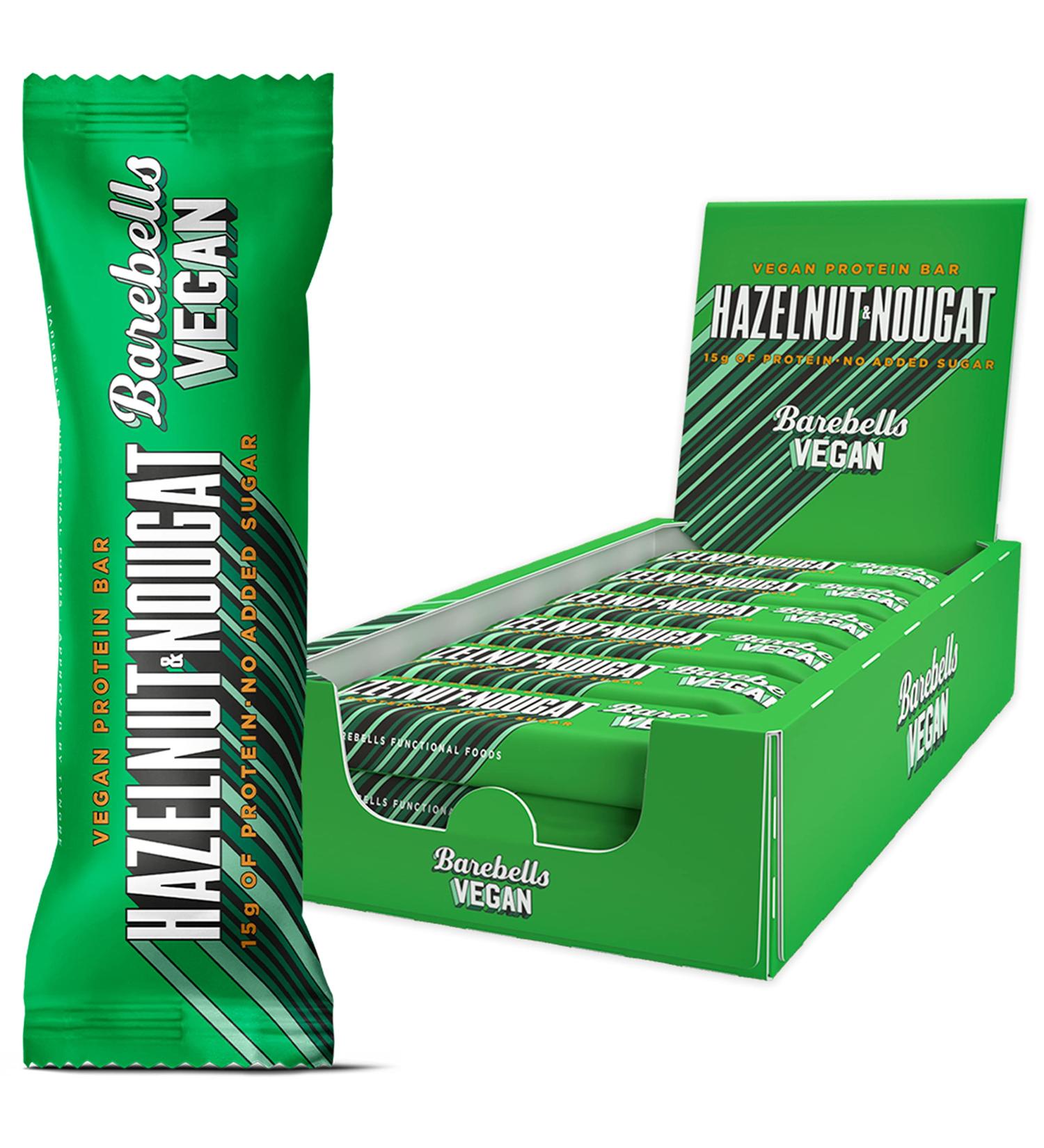 Barebells Vegan Hazelnut Nougat Protein Bars | 15g Protein, Low Carb, Delicious Vegan Snacks | 12 x 55g - Buy Online on GoSupps.com