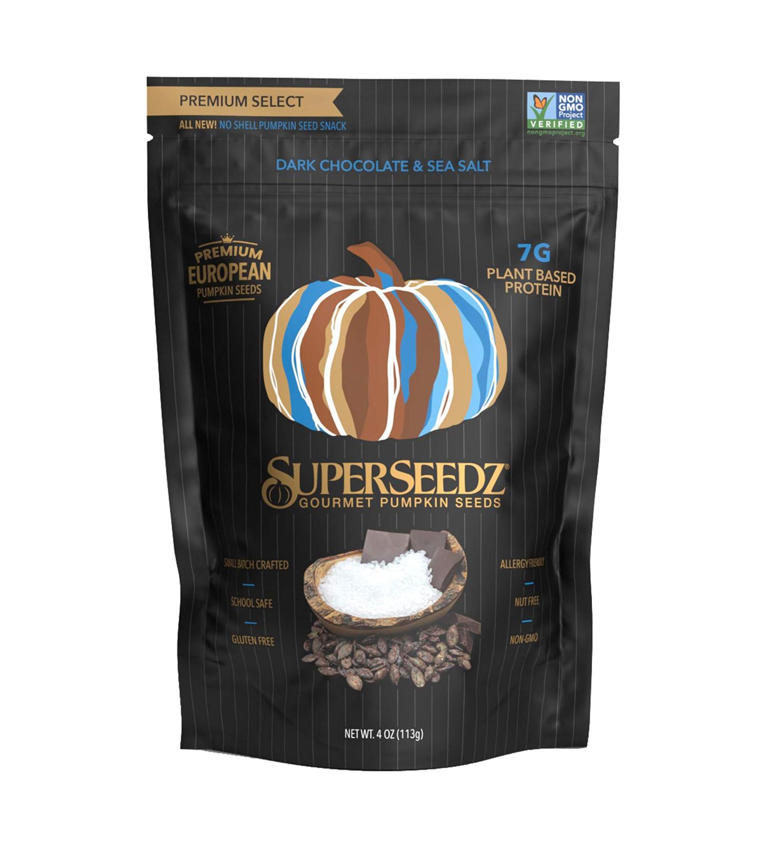 Dark Chocolate & Sea Salt Pumpkin Seeds | Premium Select Line by Superseedz | Vegan, Keto, Whole 30 | 7g Plant Based Protein | Nut & Gluten Free | Made in USA | 4oz x 6 Pack - Buy Online on GoSupps.com