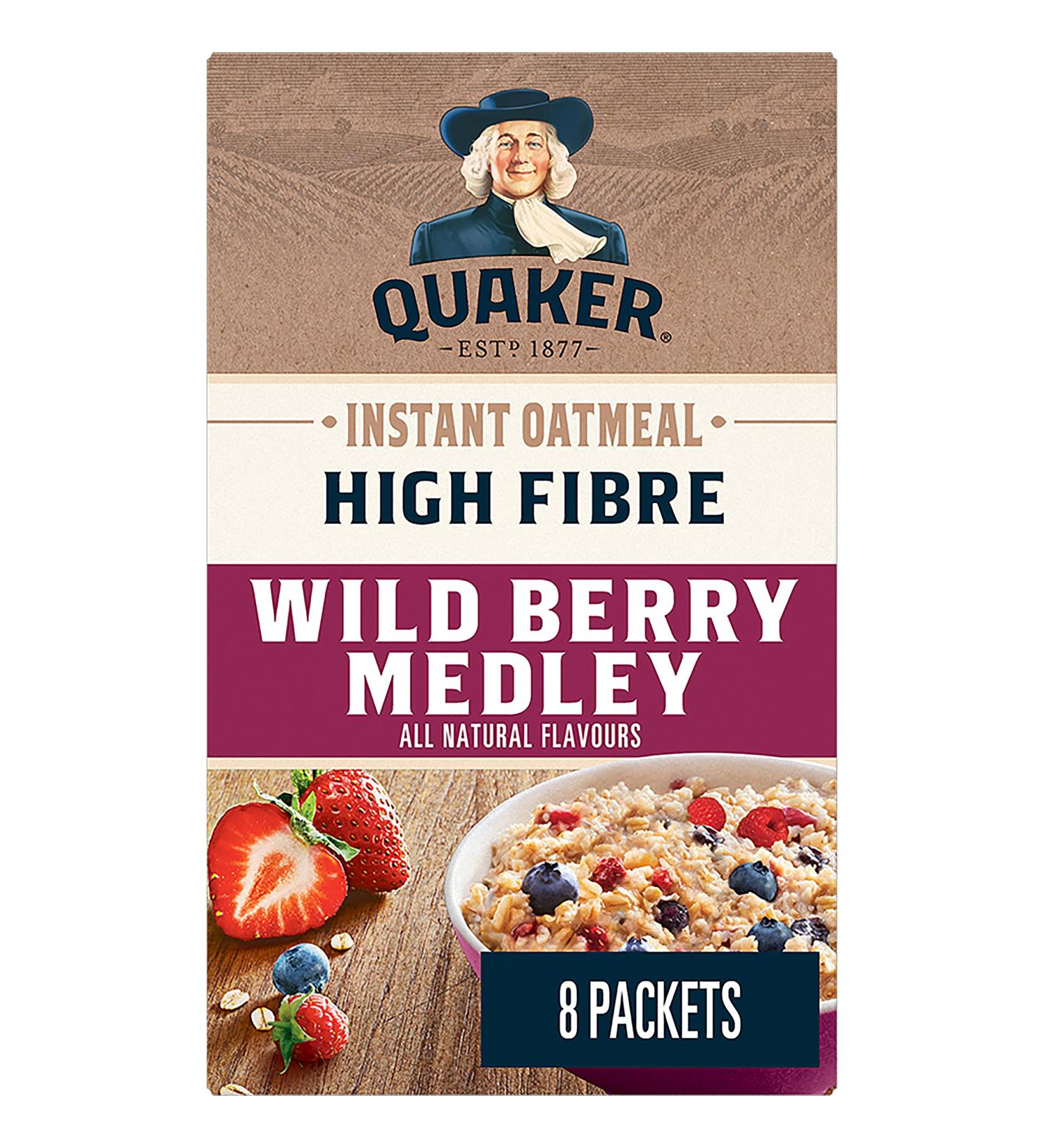 Quaker High Fibre Wild Berry Medley Instant Oatmeal 8 Packets 304g High Fibre Wild Berry Medley 304 g (Pack of 1) - Buy Online on GoSupps.com