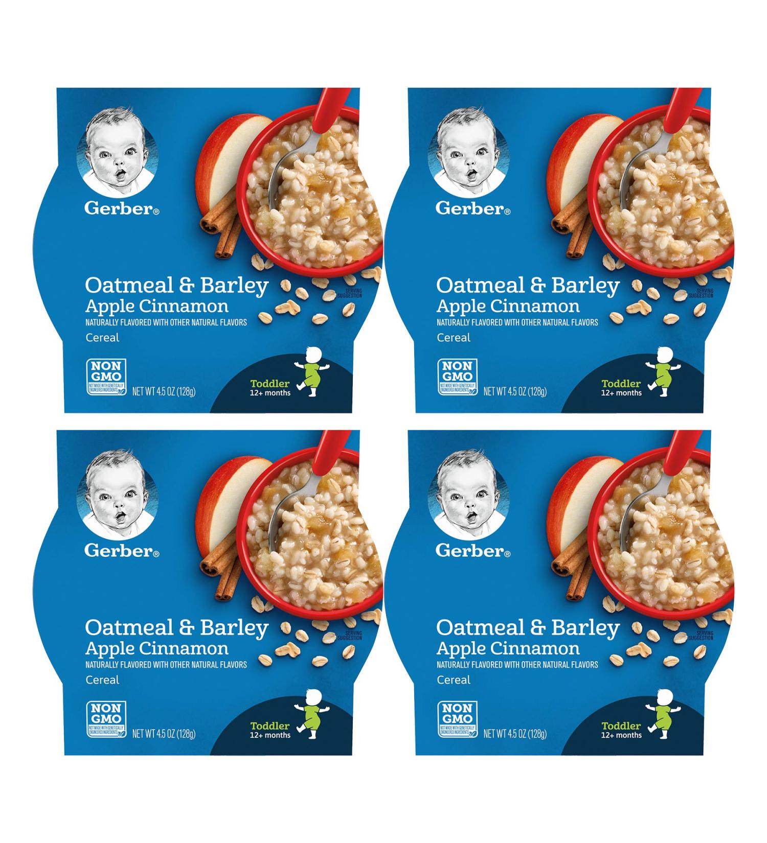 Gerber Breakfast Buddies Toddler Cereal - Apple Cinnamon Oatmeal & Barley, Pack of 4, 4.5 OZ Tray - Buy Online on GoSupps.com