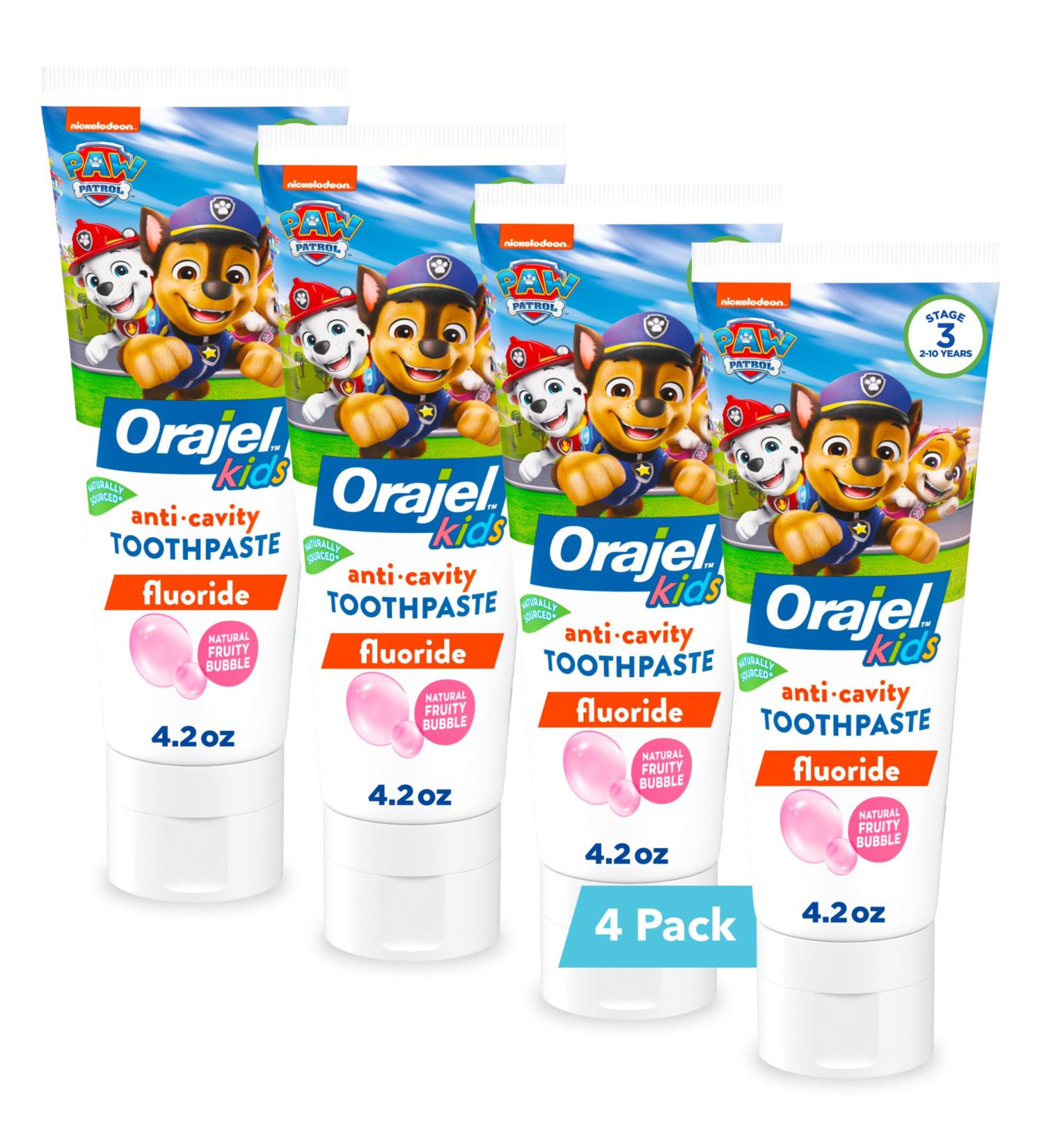 Orajel Kids Paw Patrol Anti-Cavity Fluoride Toothpaste, Natural Fruity Bubble Flavor, 4.2oz (4-Pack) - Buy Online on GoSupps.com