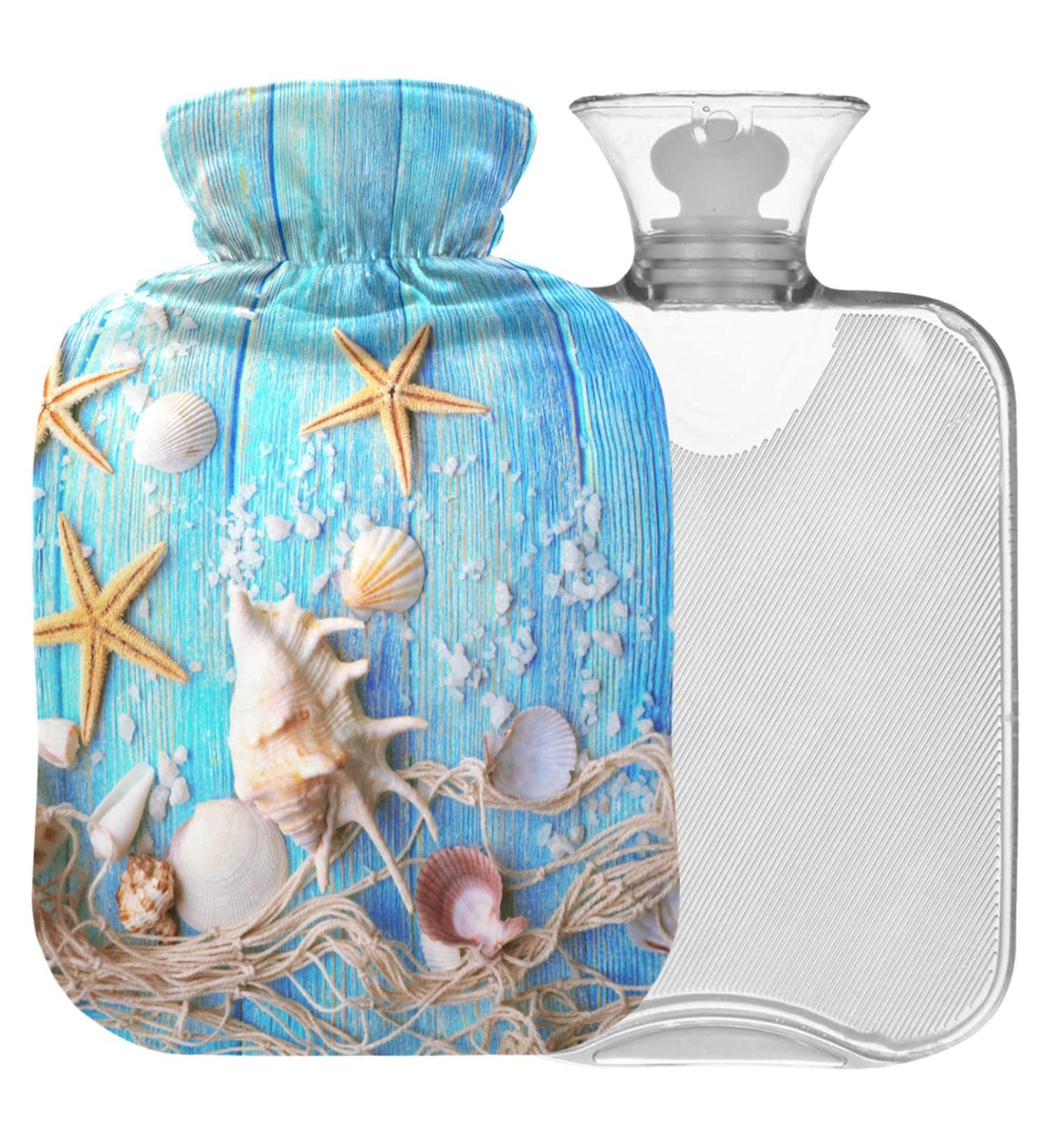 NAANLE Wood Sea Stars Shells Hot Water Bottle 2L - Transparent Large Heat & Cold Therapy for Pain Relief Ideal for Bed Hands & Feet - Buy Online on GoSupps.com