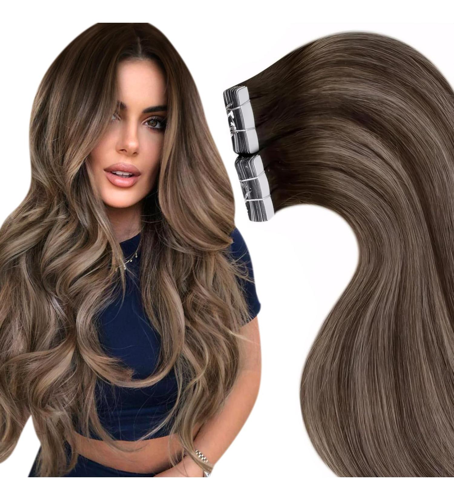 Buy Laavoo Brown Ombre Tape-In Hair Extensions | Real Hair Balayage | Invisible 20 Piece Set #4/18/4 - 40.64 cm - Buy Online on GoSupps.com