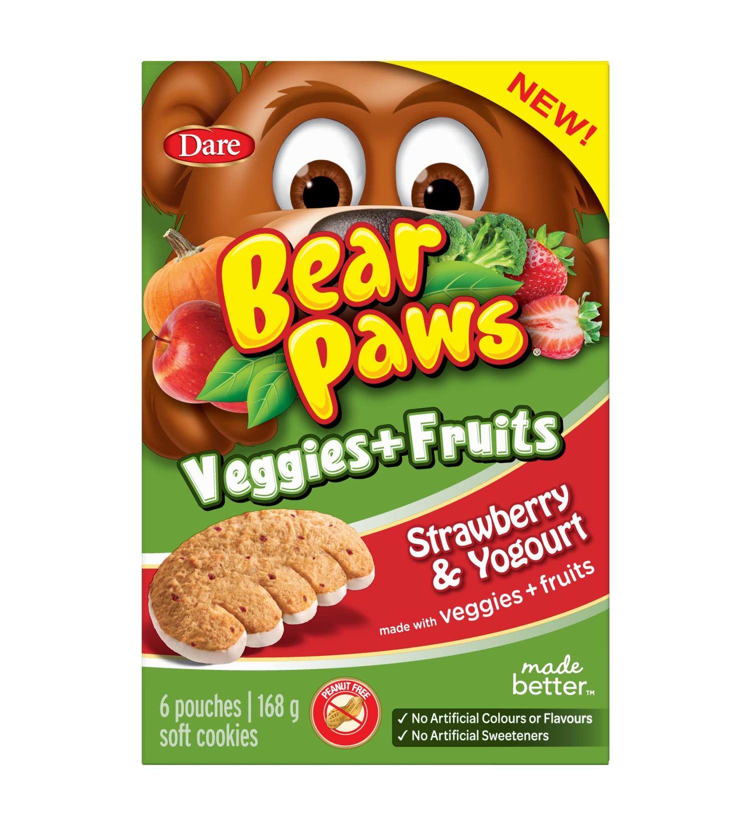 Bear Paws Veggies & Fruits Strawberry Yogourt - Soft Cookie Snack Packs made with Real Veggies and Fruits Peanut Free School Snacks 168g 6 pouches Veggies & Fruits Strawberry & Yogourt - Buy Online on GoSupps.com