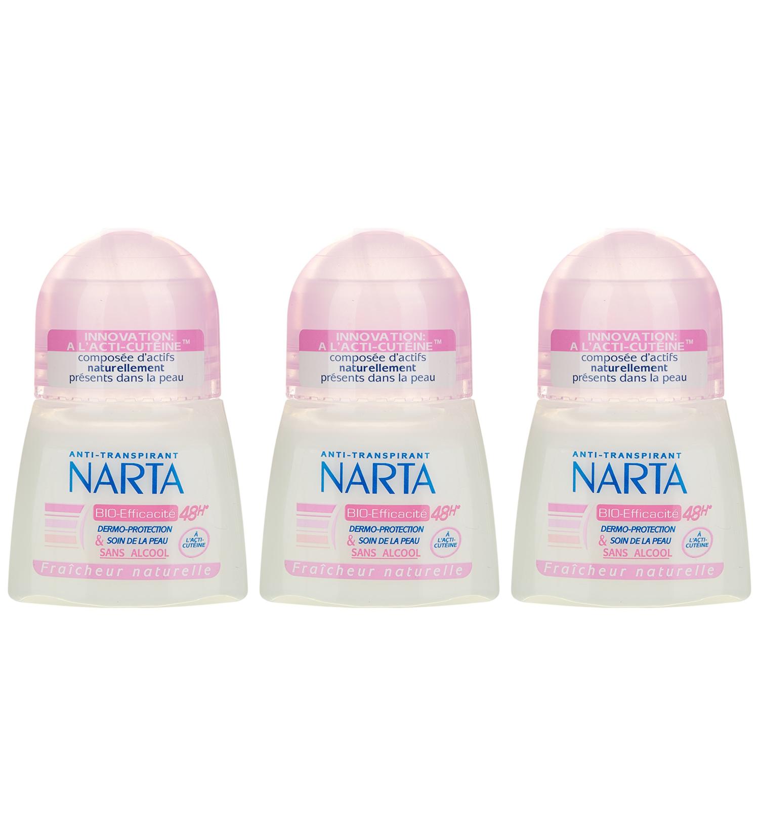 NARTA - Women's Deodorant Roll-on Antiperspirant Bio-Effective 48h - 50 ml - Pack of 3 - Buy Online on GoSupps.com